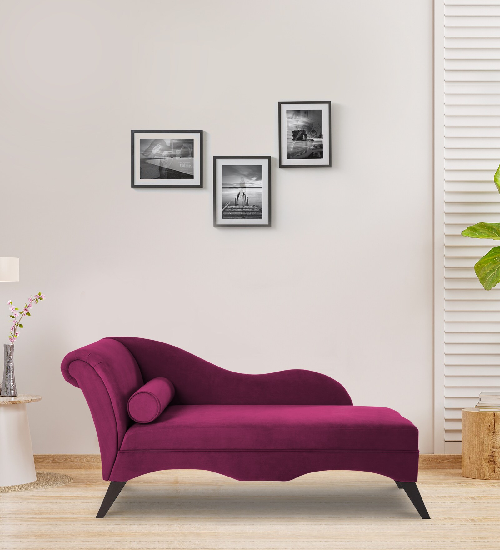 Modern Velvet Chaise Lounger in Pink Mulberry Colour
