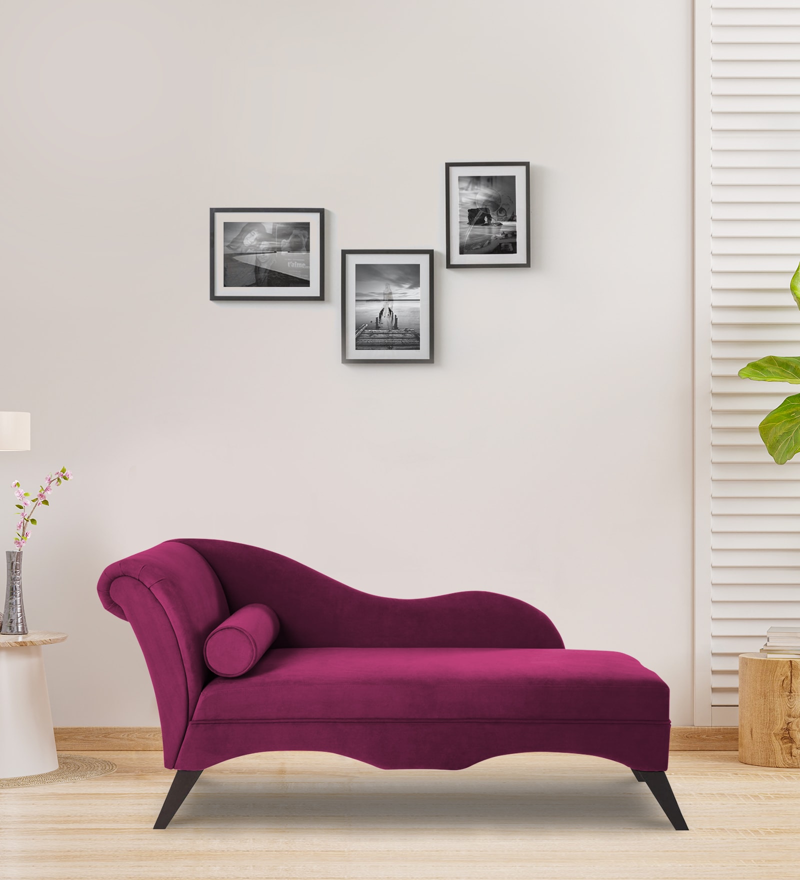 Modern Velvet Chaise Lounger in Pink Mulberry Colour