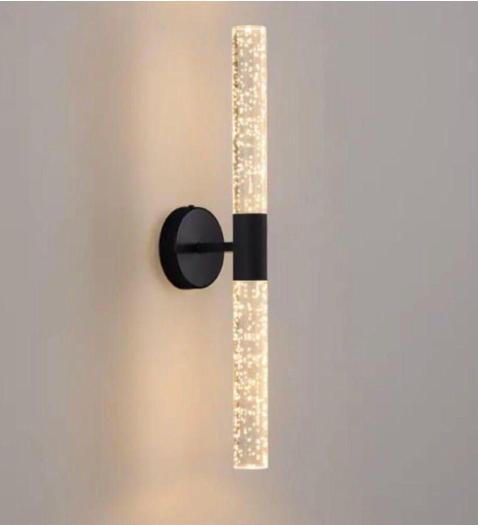 Modern Vertical LED Wall Light with Bubble Glass & Black Finish