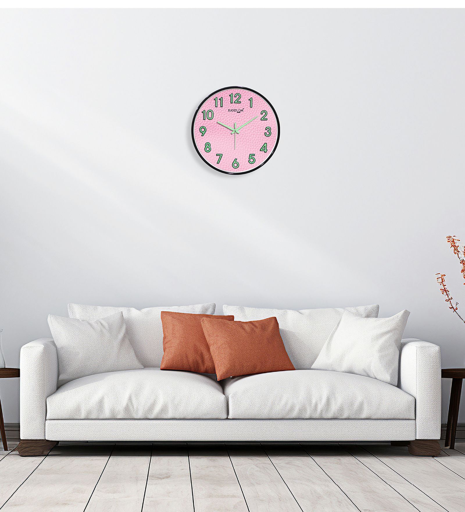 Pink Modern Wall Clock With Black Frame (13 Inch)