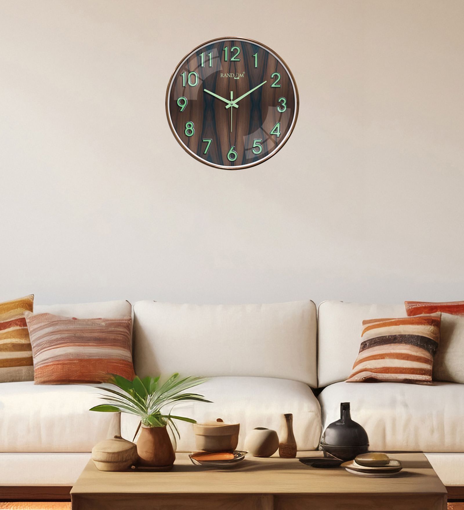 Wooden Pattern Modern Wall Clock With Copper Ring (13 Inch)