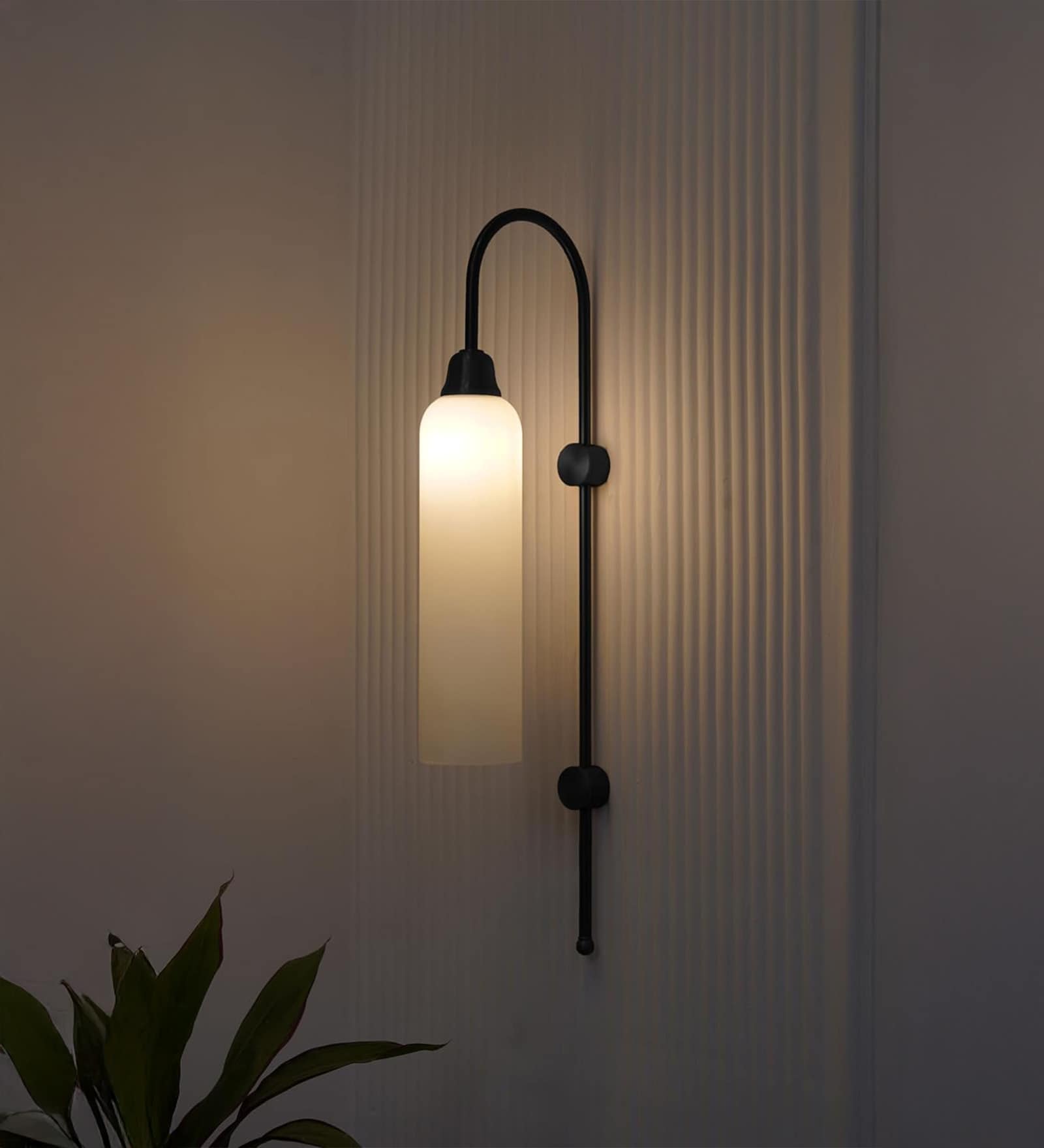 Modern Wall Lamp Black Polished with Milky Frosted Long Glass