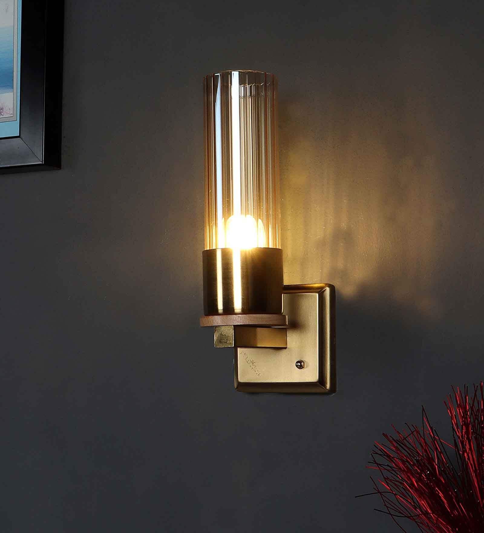 Aesthetic Metal & Glass Wall Mounted Uplight Sconce (Antique Gold)