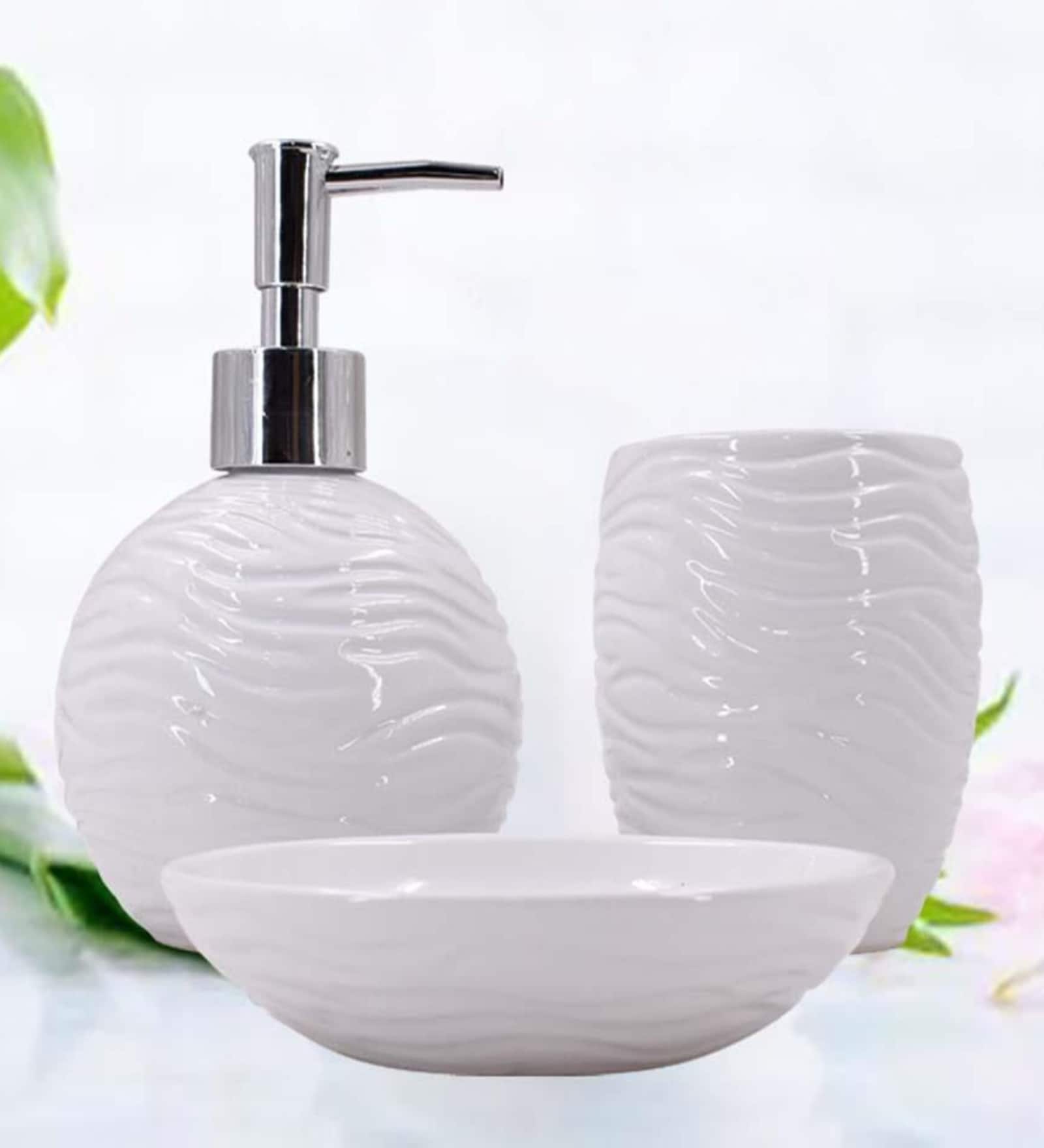 Modern White Ceramic Set of 3 Bath Accessories Set 