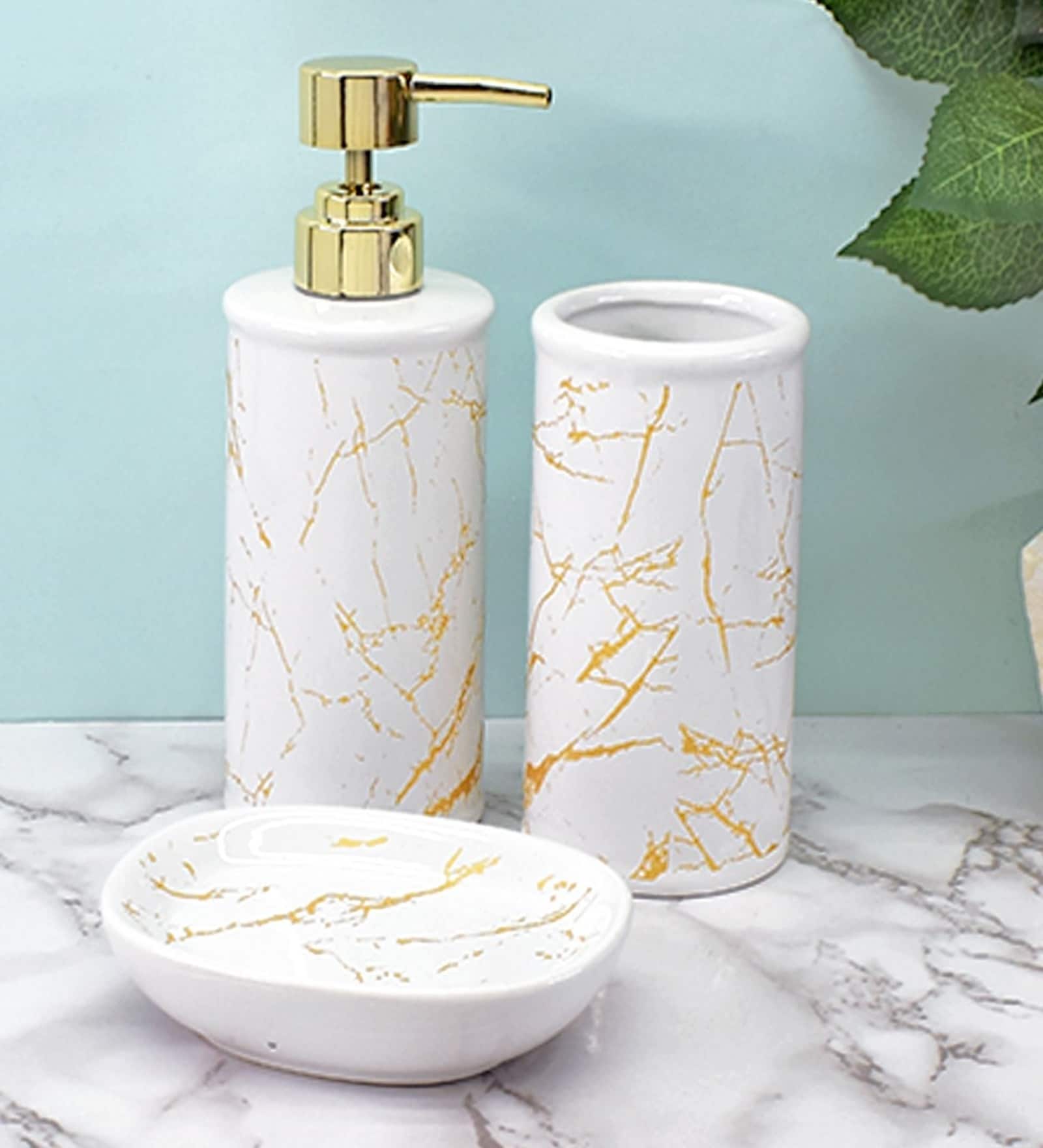 Modern White Ceramic Set of 3 Bath Accessories Set 