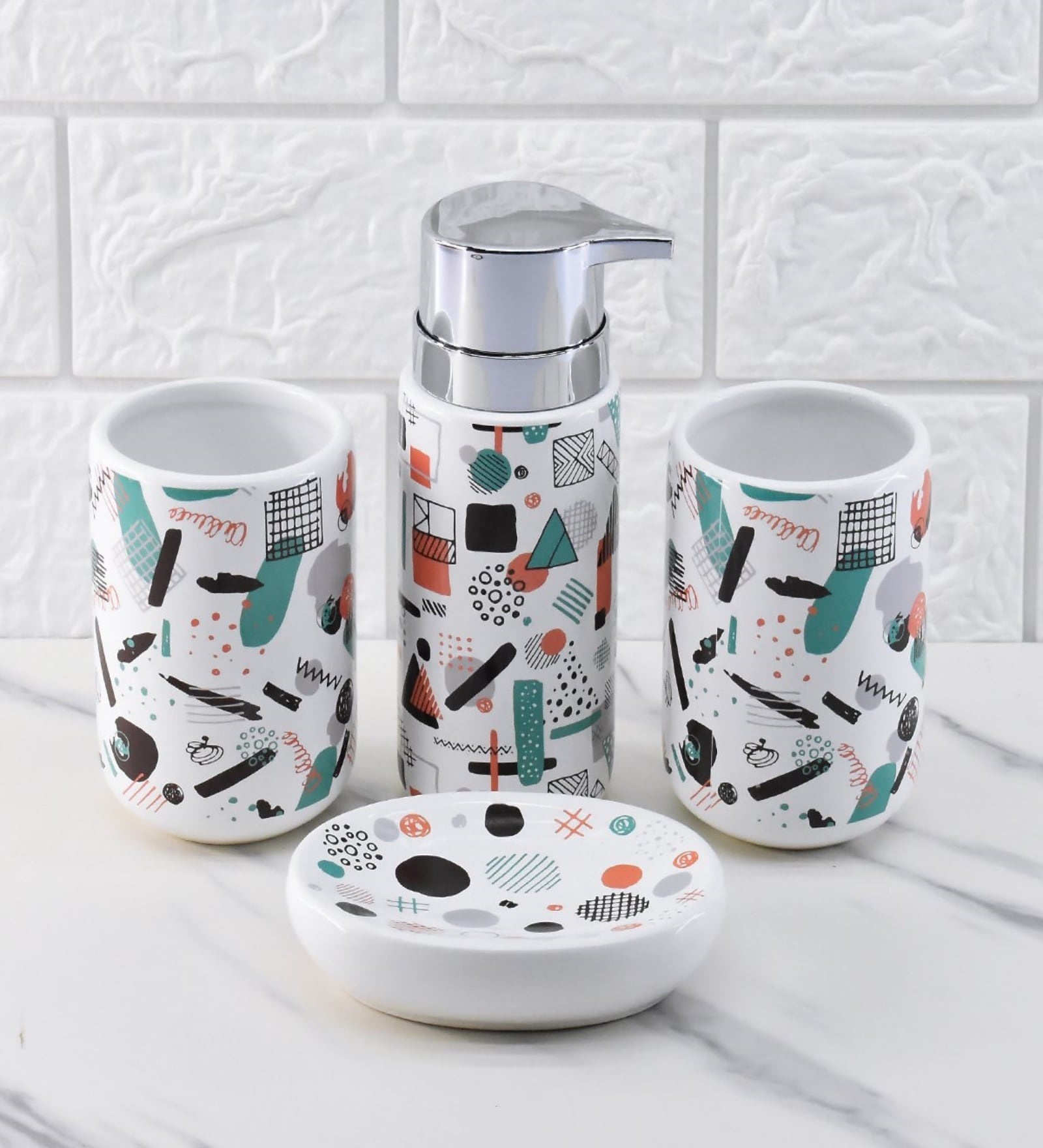 Modern White Ceramic Set of 4 Bath Accessories Set 