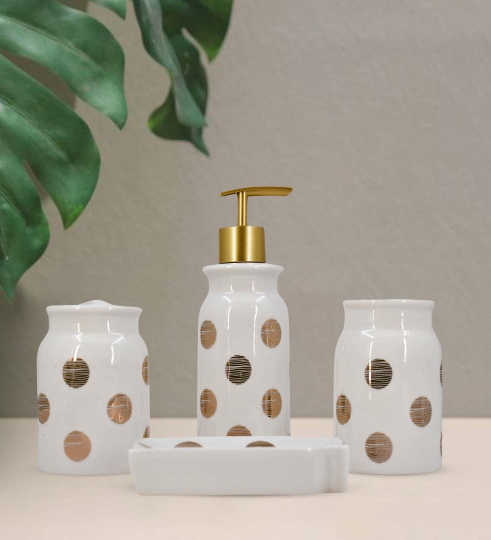 Modern White Ceramic Set of 4 Bath Accessories Set 