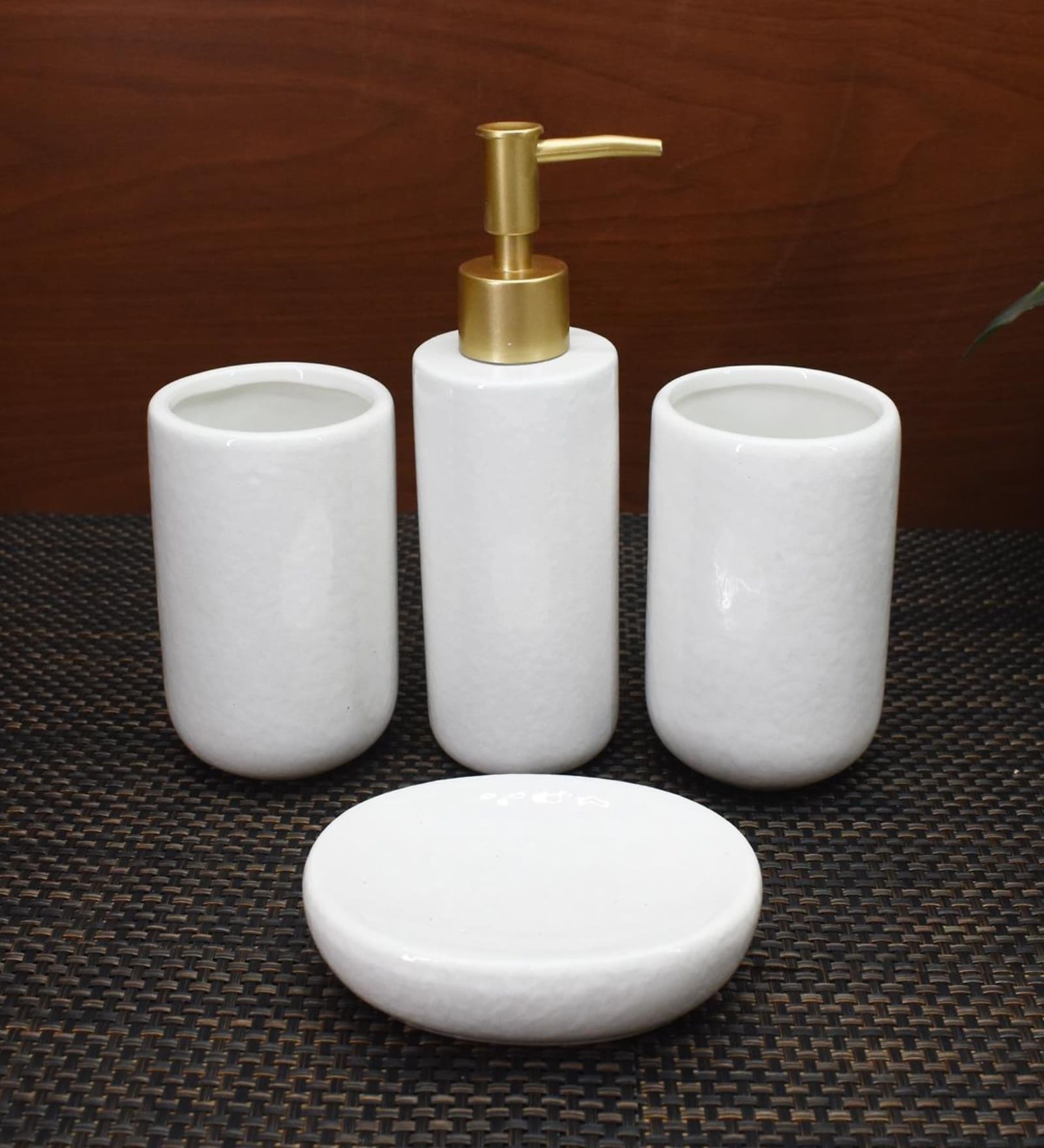 Modern White Ceramic Set of 4 Bath Accessories Set 