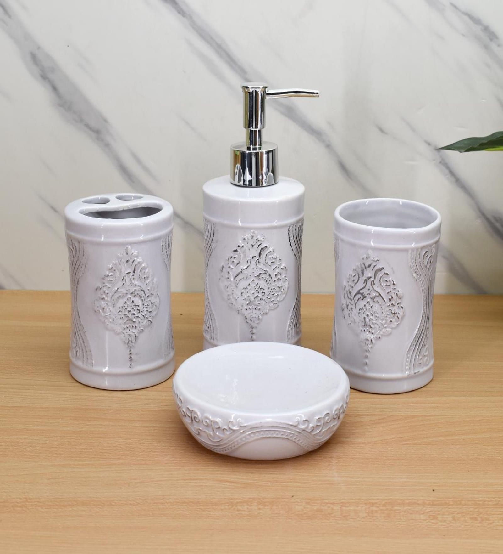Buy Modern White Ceramic Set of 4 Bath Accessories Set by Kookee at 20% ...