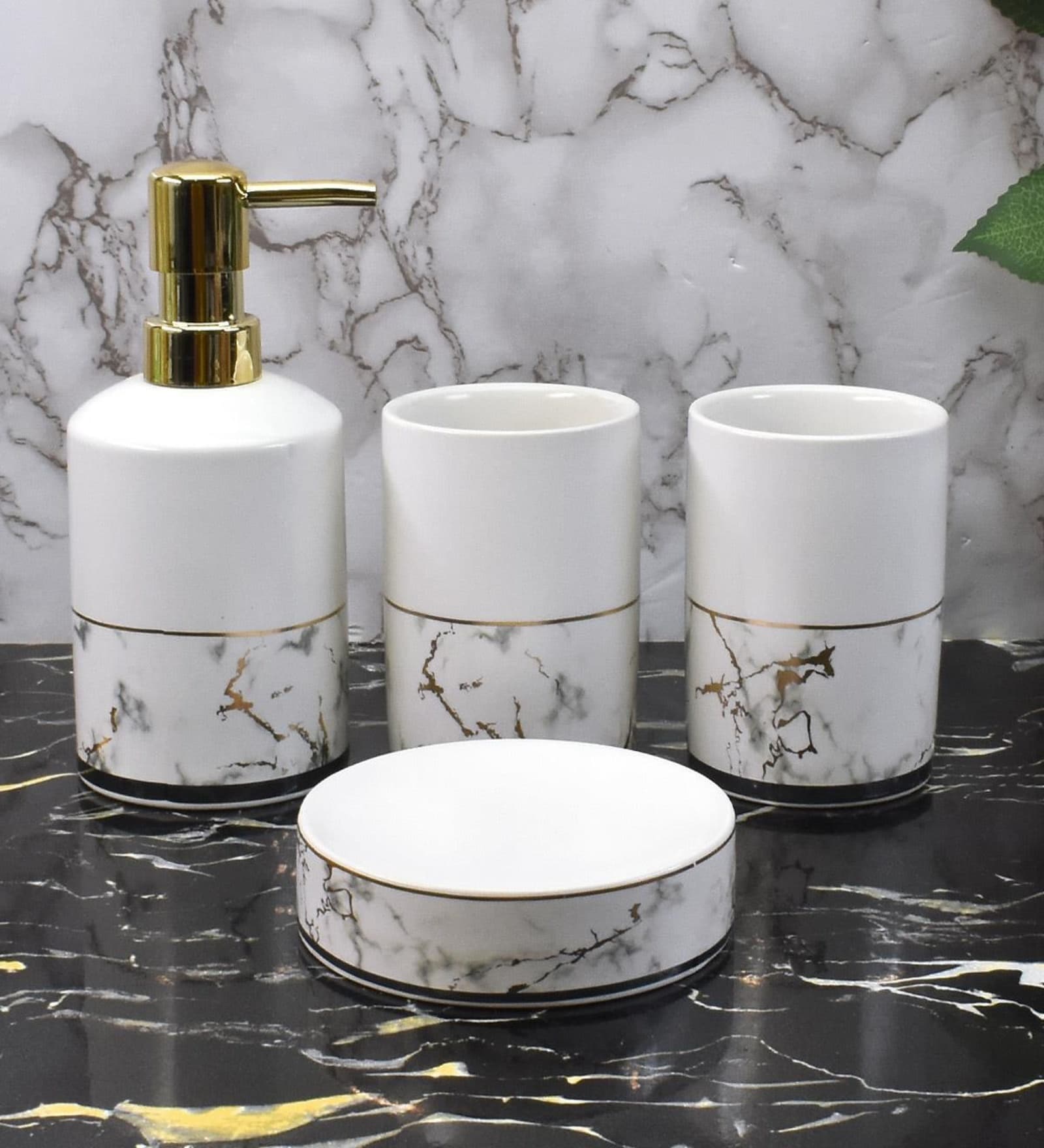 Modern White Ceramic Set of 4 Bath Accessories Set 