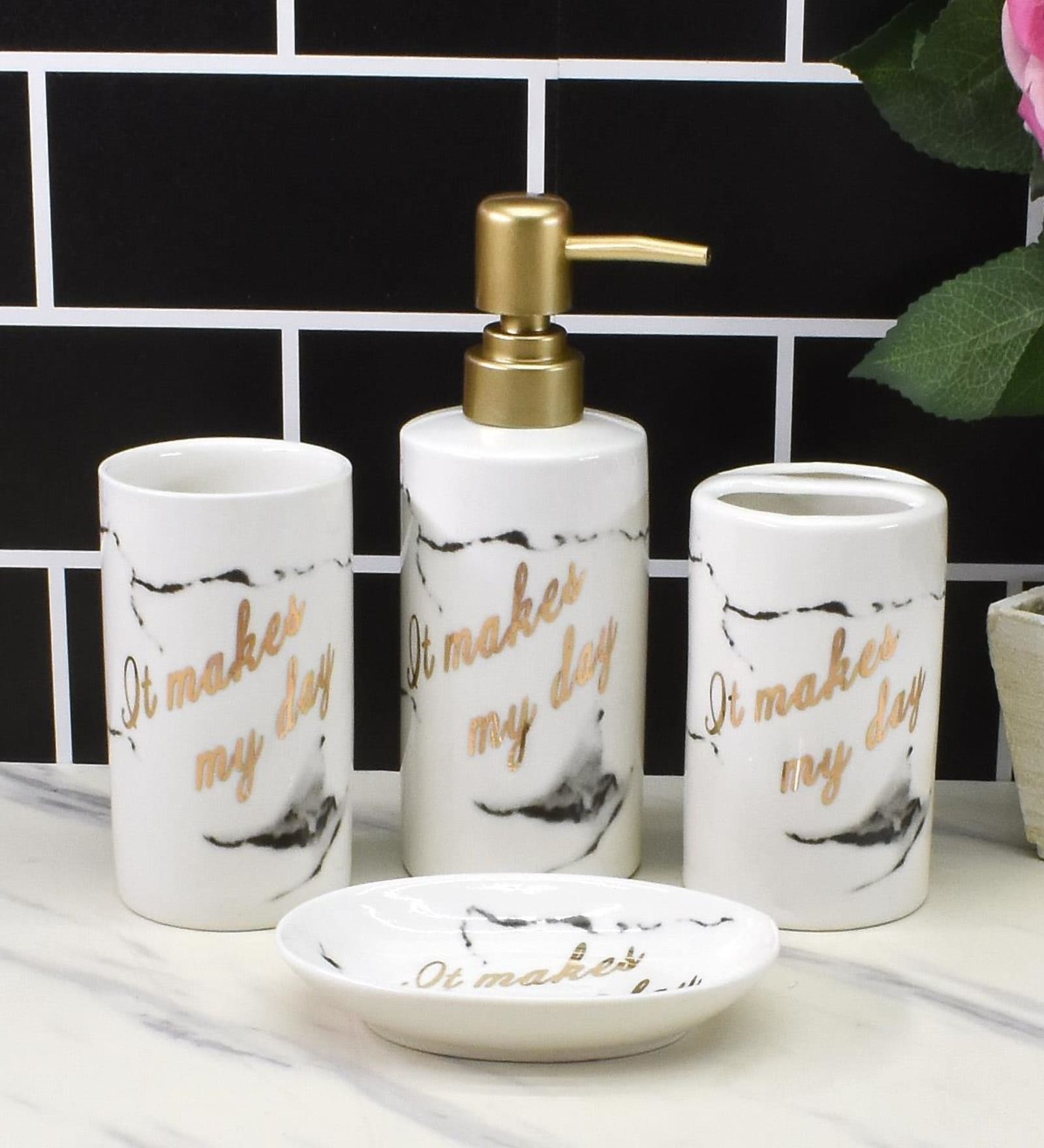 Modern White Ceramic Set of 4 Bath Accessories Set 