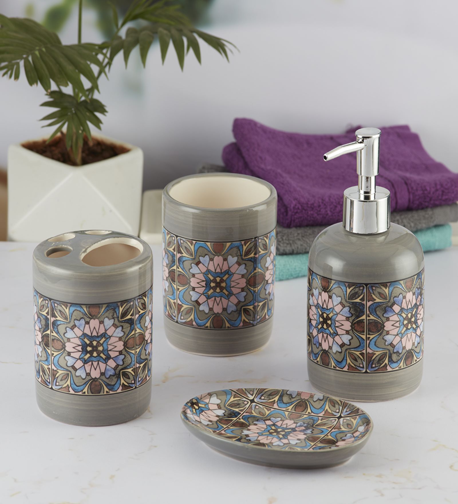 Buy Modern White Ceramic Set of 4 Bath Accessories Set by Kookee at 20% ...