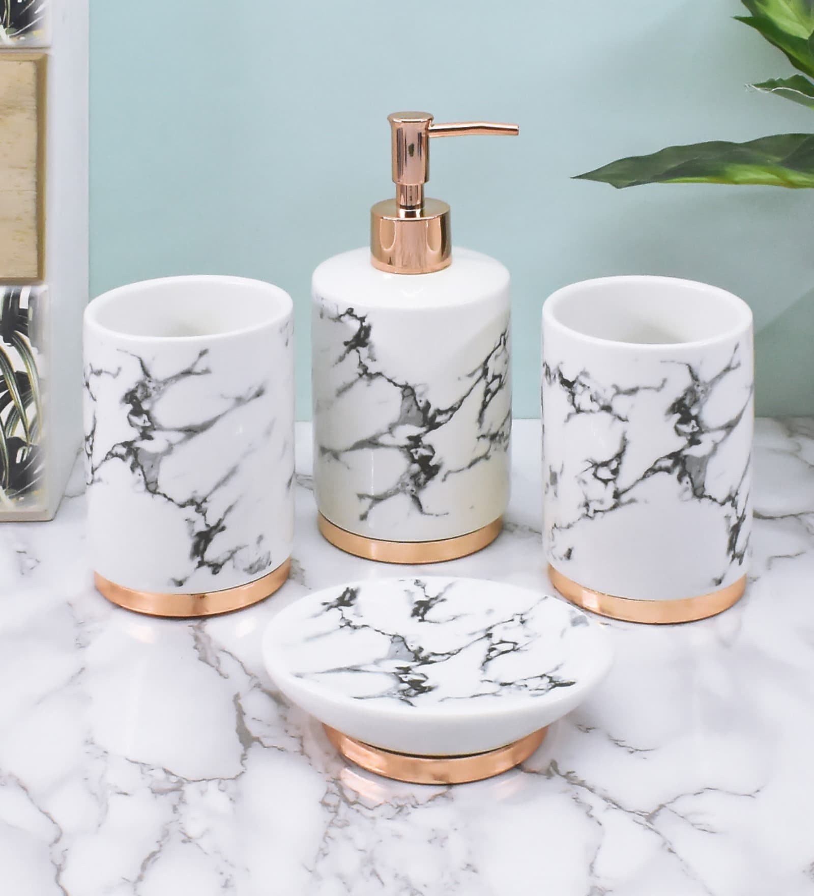 Modern White Ceramic Set of 4 Bath Accessories Set 