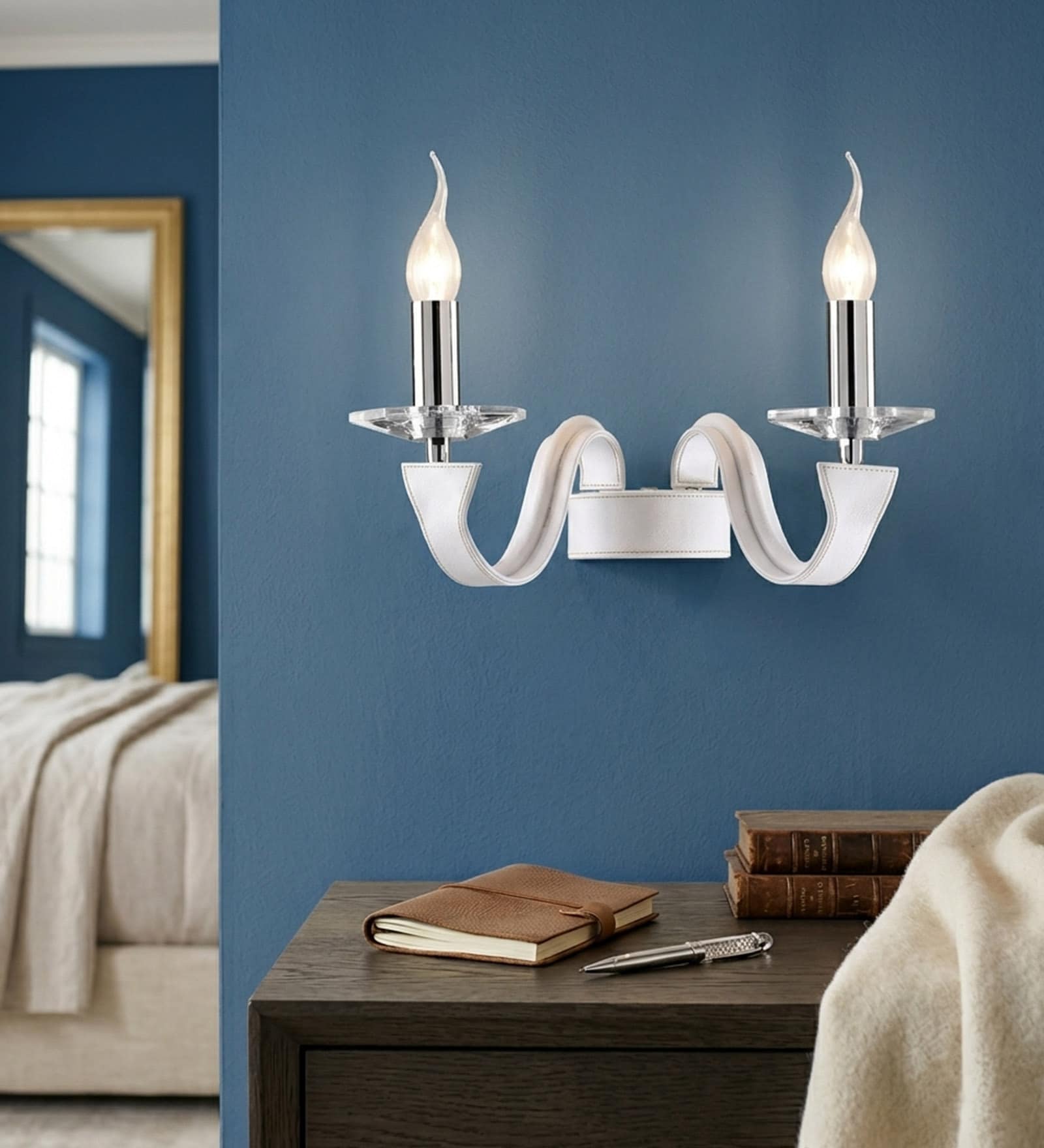 Modern White Dual Candle Wall Light   Elegant 2-Light Wall Sconce