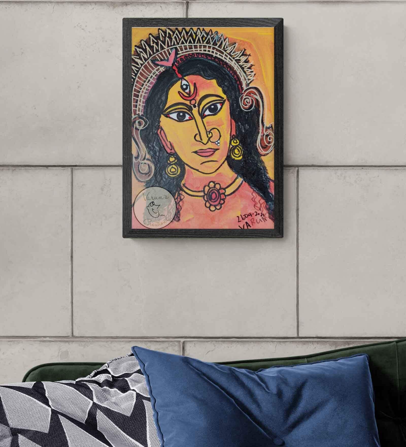 Modern Woman Durga  Handmade Acrylic Paint On Canvas Unframed
