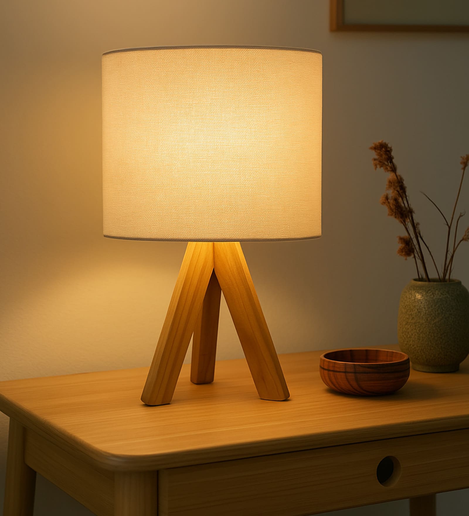 Modern Wooden Tripod Table Lamp