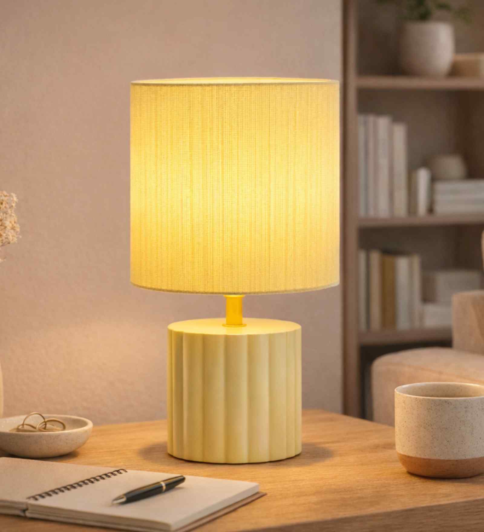 Modern Yellow Bedside Lamp with Drum Shade