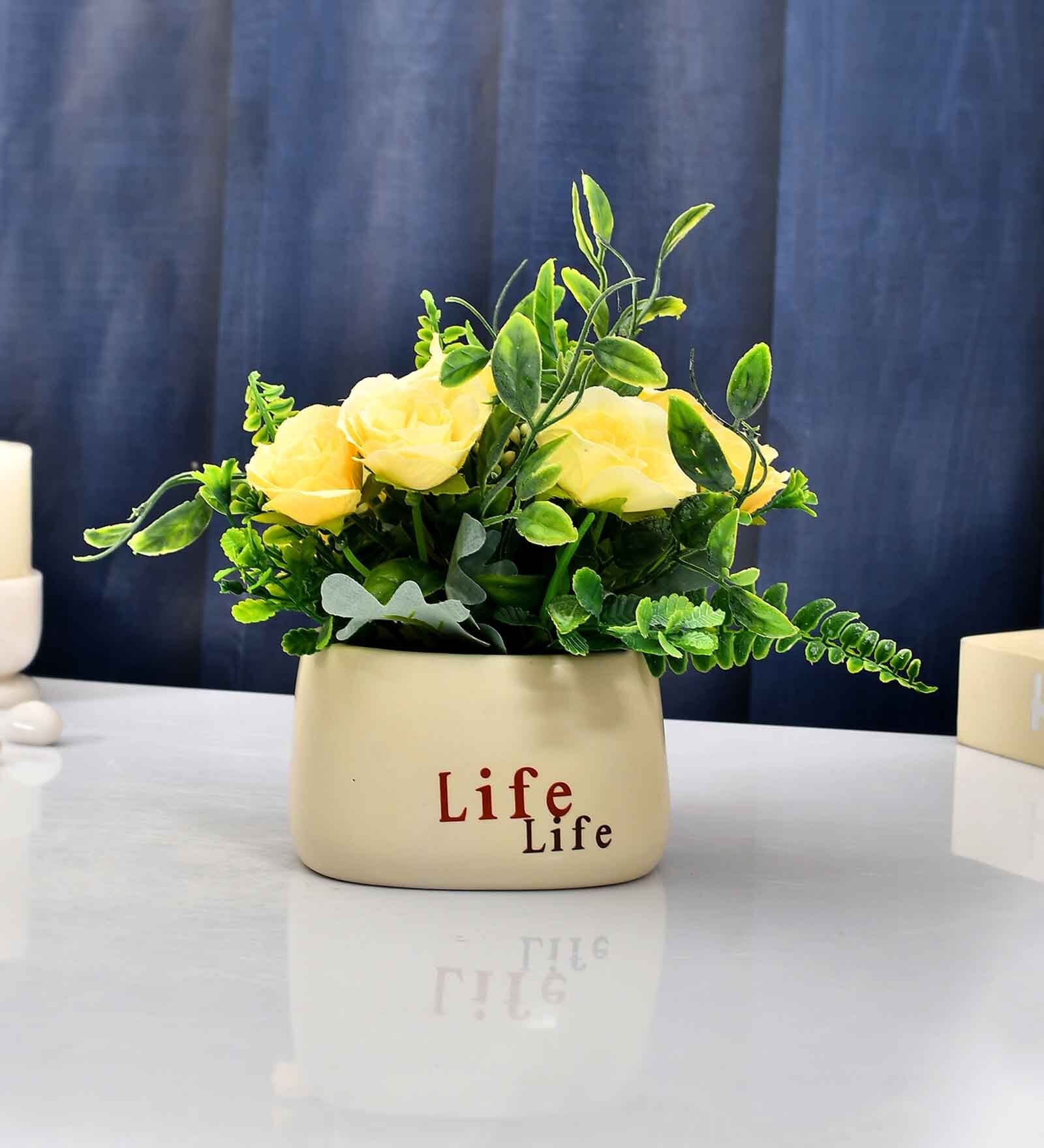 Buy Modern Yellow Ceramic & Plastic Artificial Plant With Pot at 76% ...