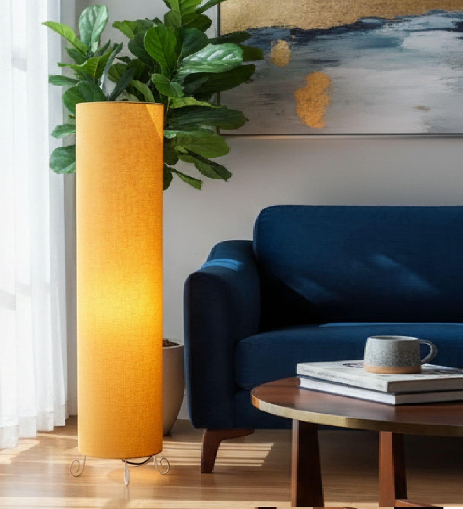 Modern Yellow Cylinder Floor Lamp   Stylish Lighting for Living Room & Bedroom
