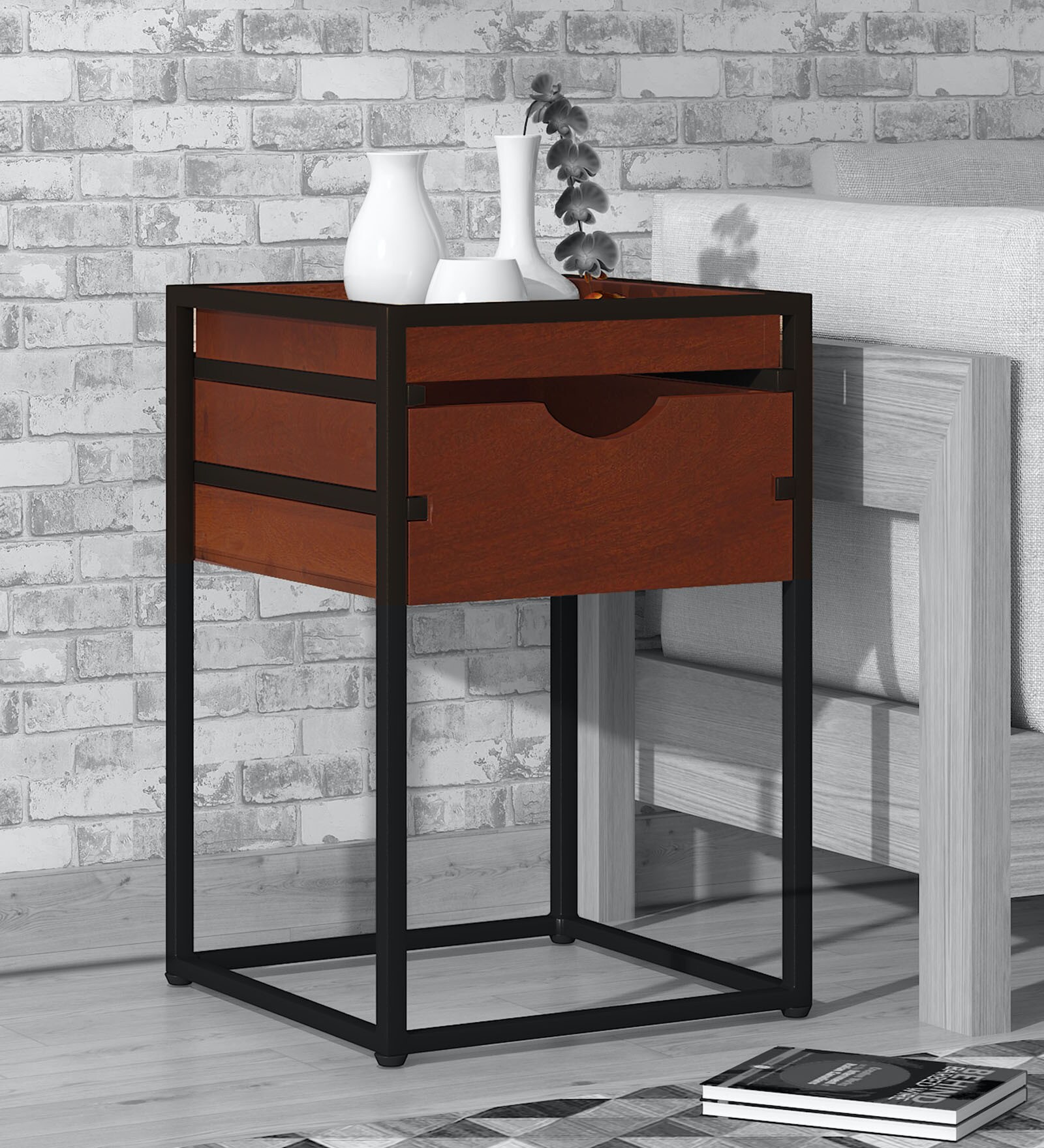 Buy Modoc Solid Wood End Table in Honey Oak Finish with Bronze Frame at ...