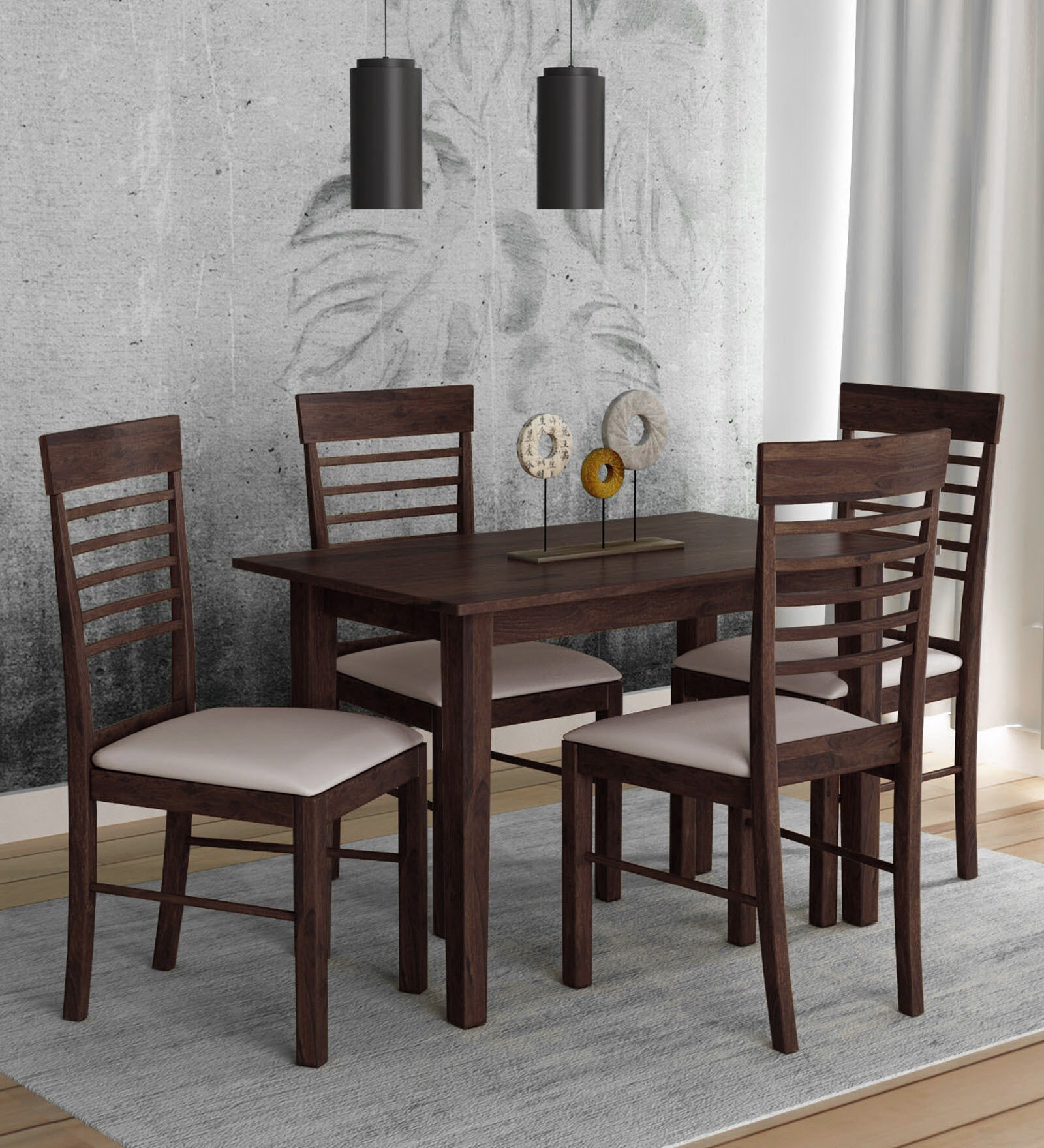 Moe Solid Wood 4 Seater Dining Set in Walnut Finish