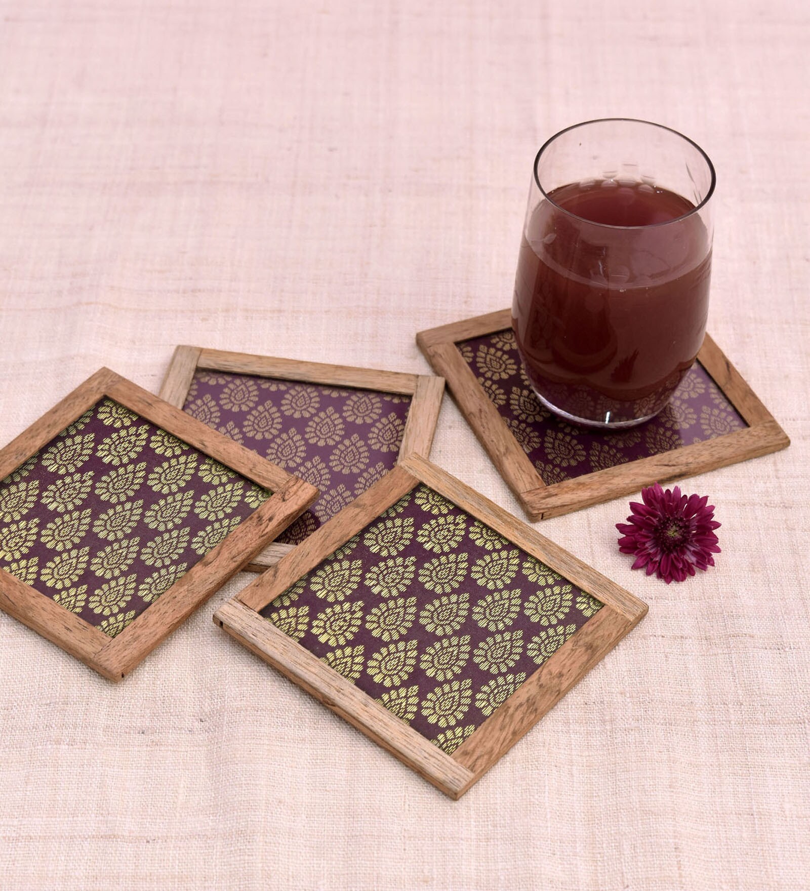 Mogen Purple  Blended Silk 4 Pcs Coasters