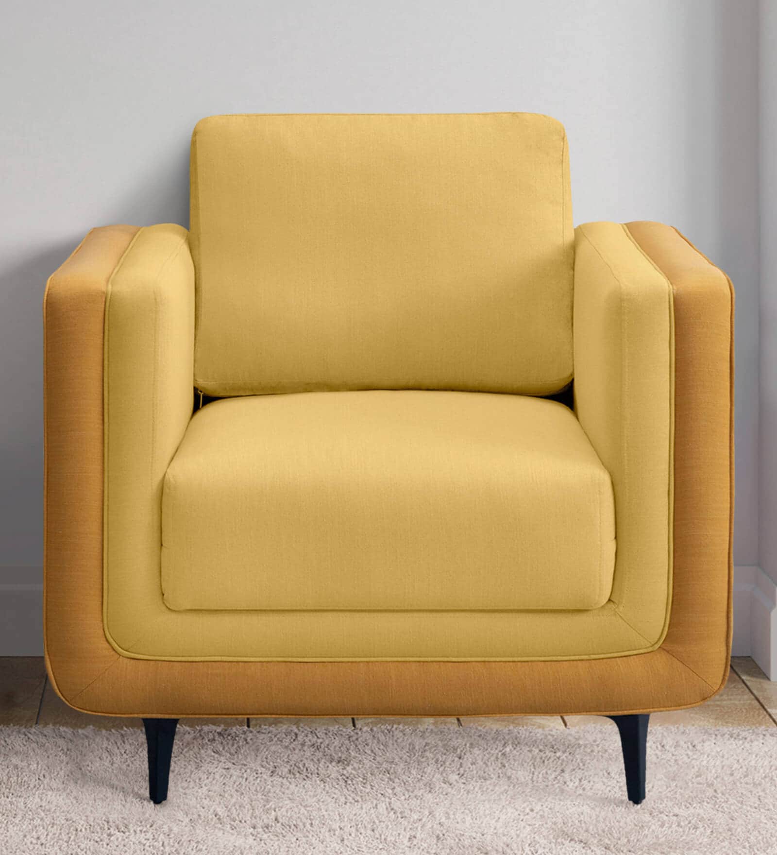 Mojo Fabric 1 Seater Sofa in Trippy Yellow Colour Mojo Fabric 1 Seater Sofa in Trippy Yellow Colour