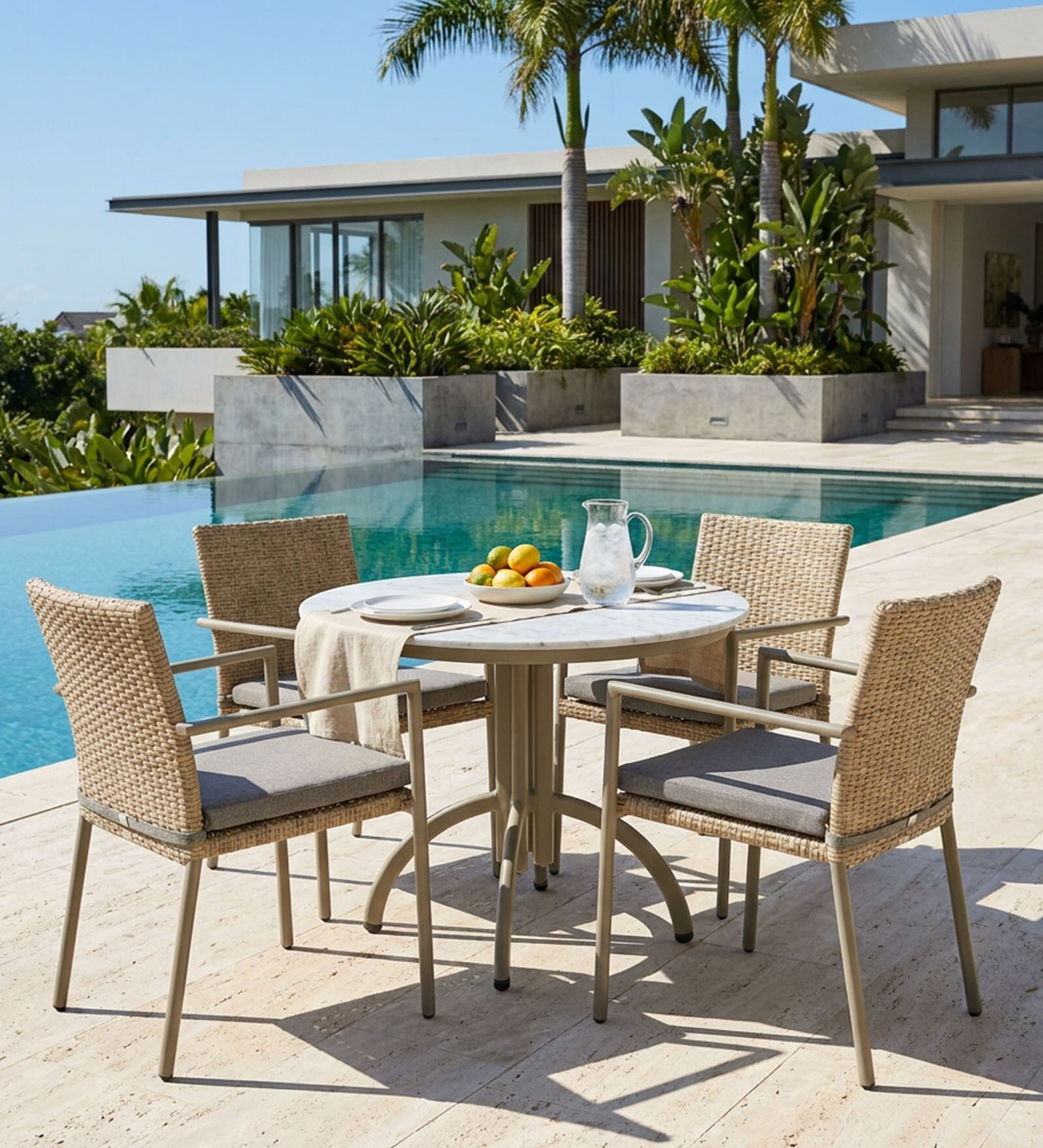 Mojo Wicker 6 Seater Dining Set  In Black Finish