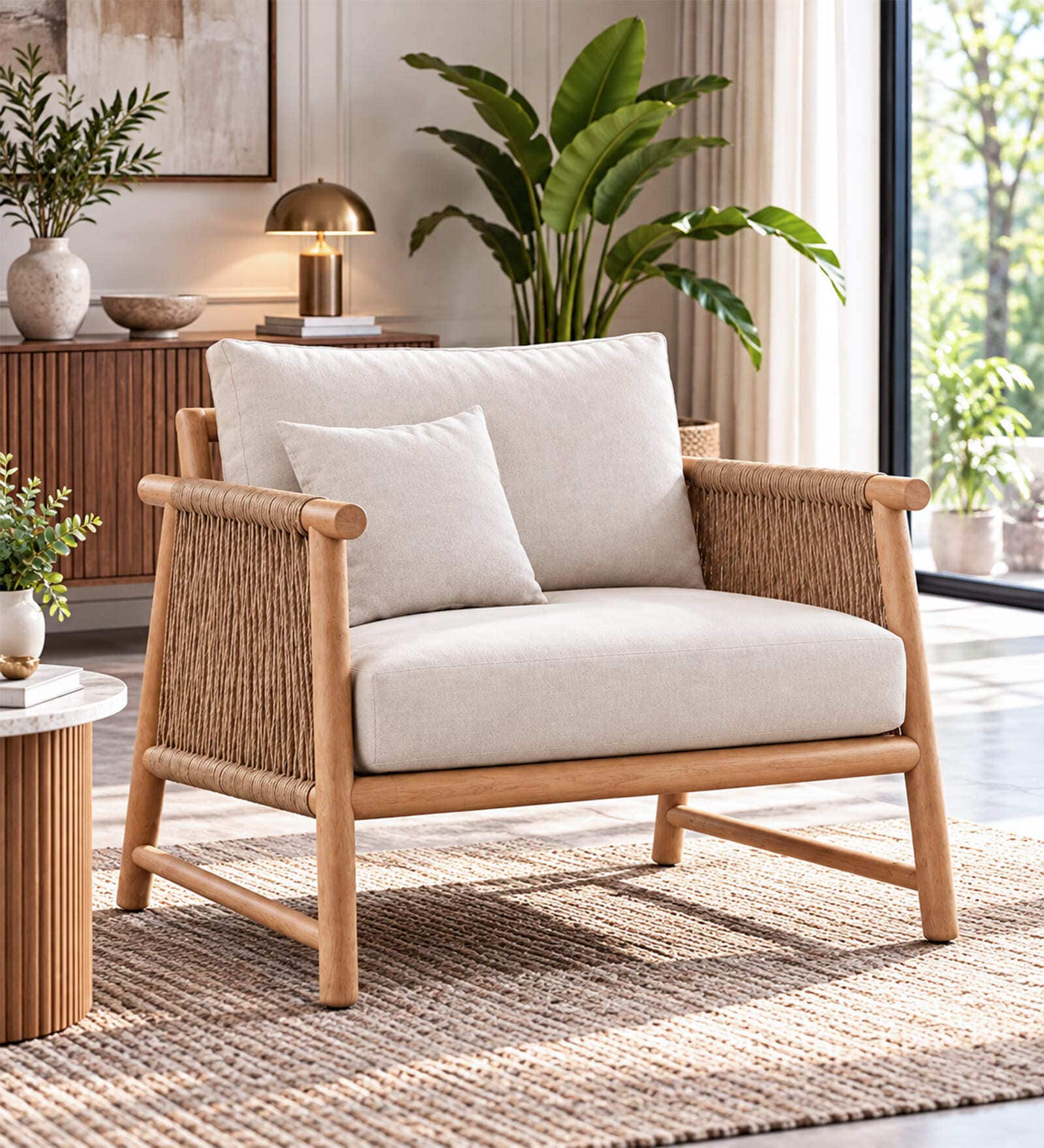 Moku Chair In Premuim Textured Upholstery Fabric With Cord Side Detailing