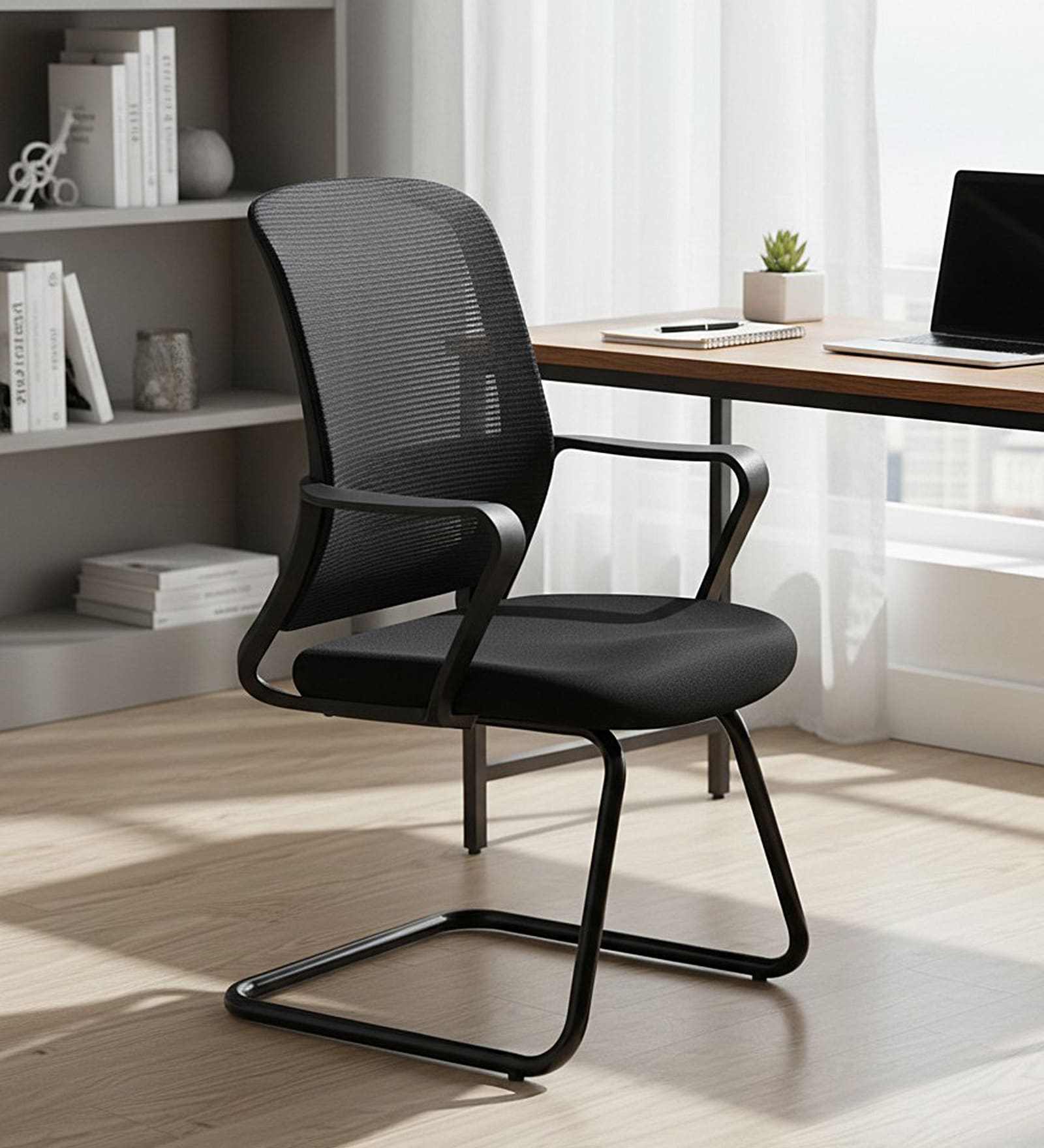 Mokuzai Mid Back Ergonomic Visitor Chair in Black Colour