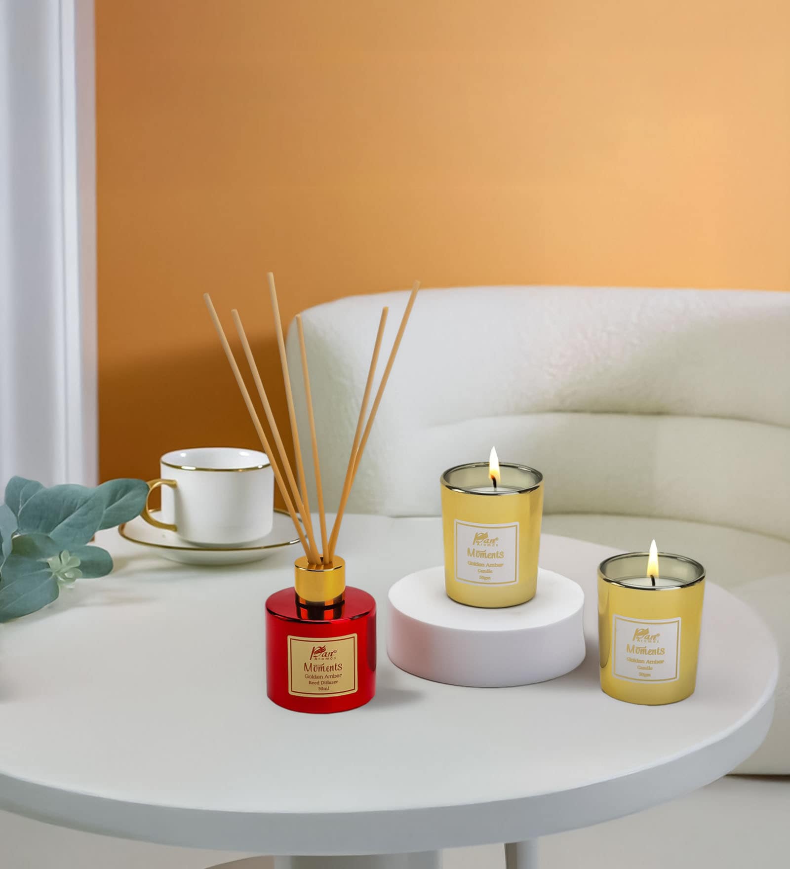 Golden Amber Moments Reed Diffuser & Candle Gift Set