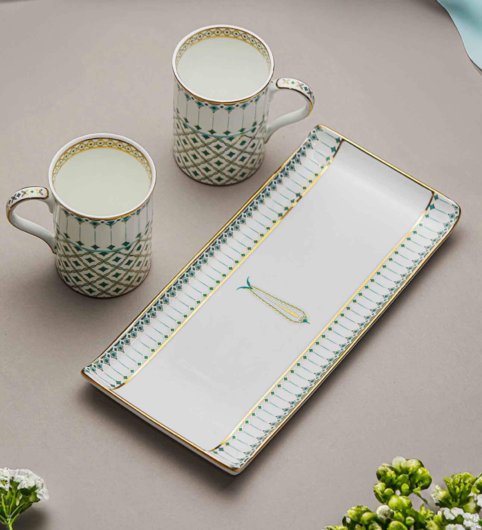 Momentum 24K Gold Plated Mugs And Tray Set (Pack Of 3)