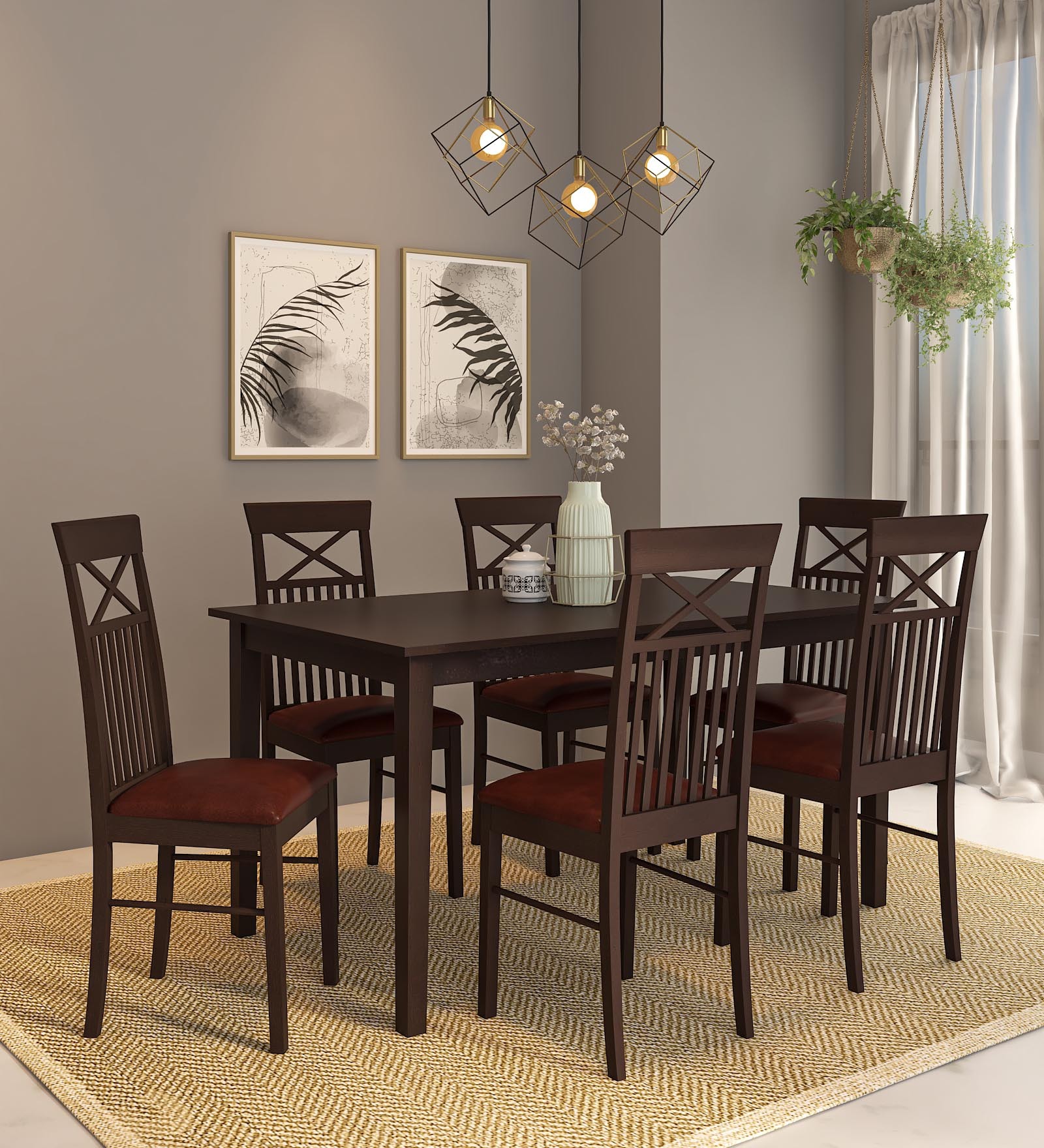 Momoko Solid Wood 6 Seater Dining Set in Wenge Finish