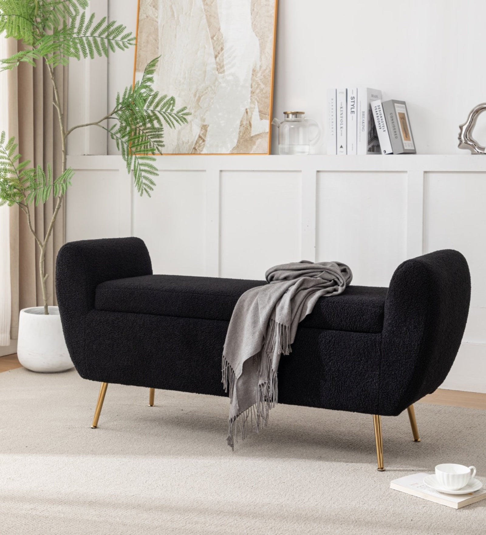 Monaco Fabric Elite Towel Finishing Ottoman in Black Colour Monaco Fabric Elite Towel Finishing Ottoman in Black Colour