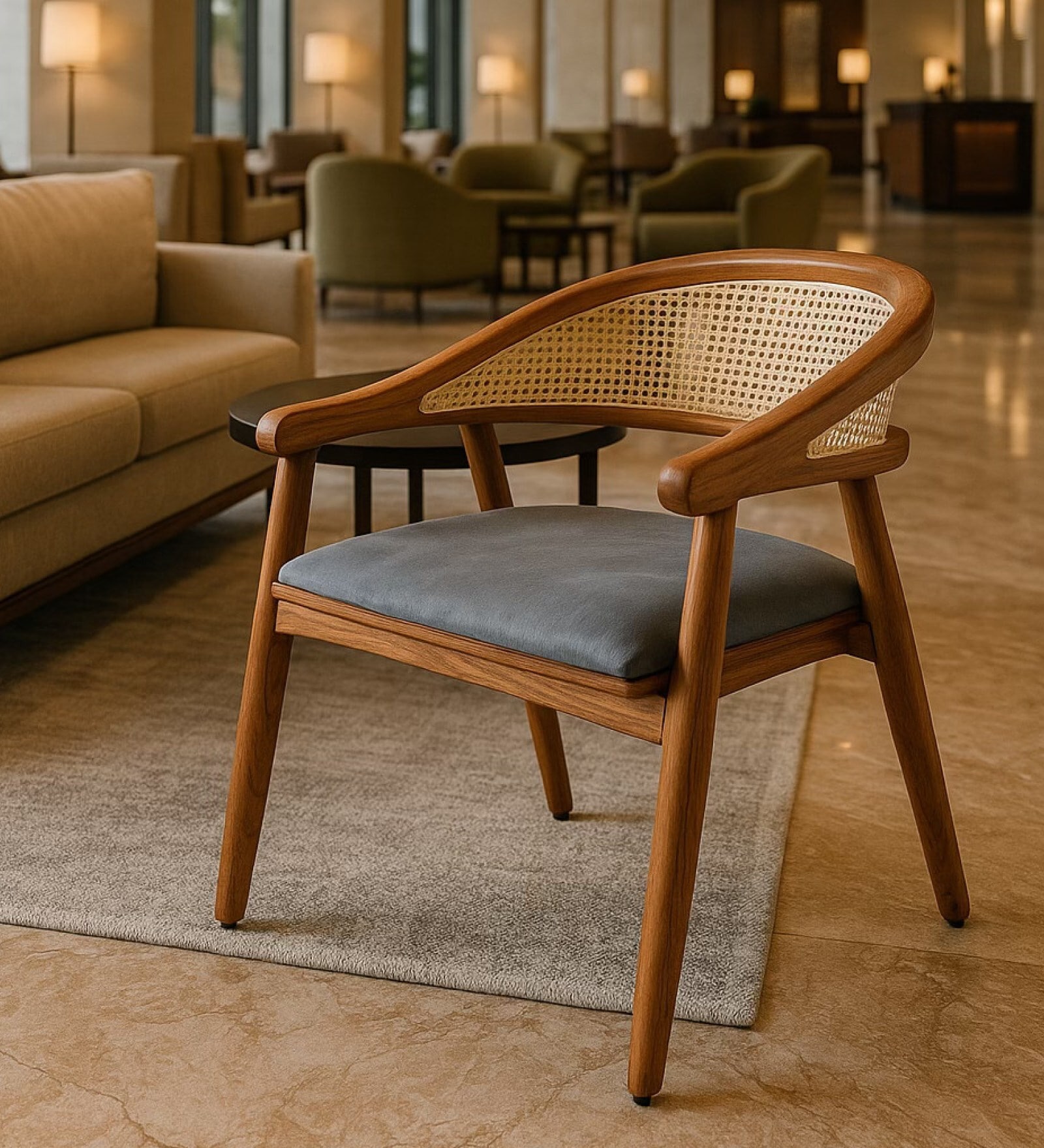 Monaco Solid Wood Arm Chair in Borwn and Grey Finish