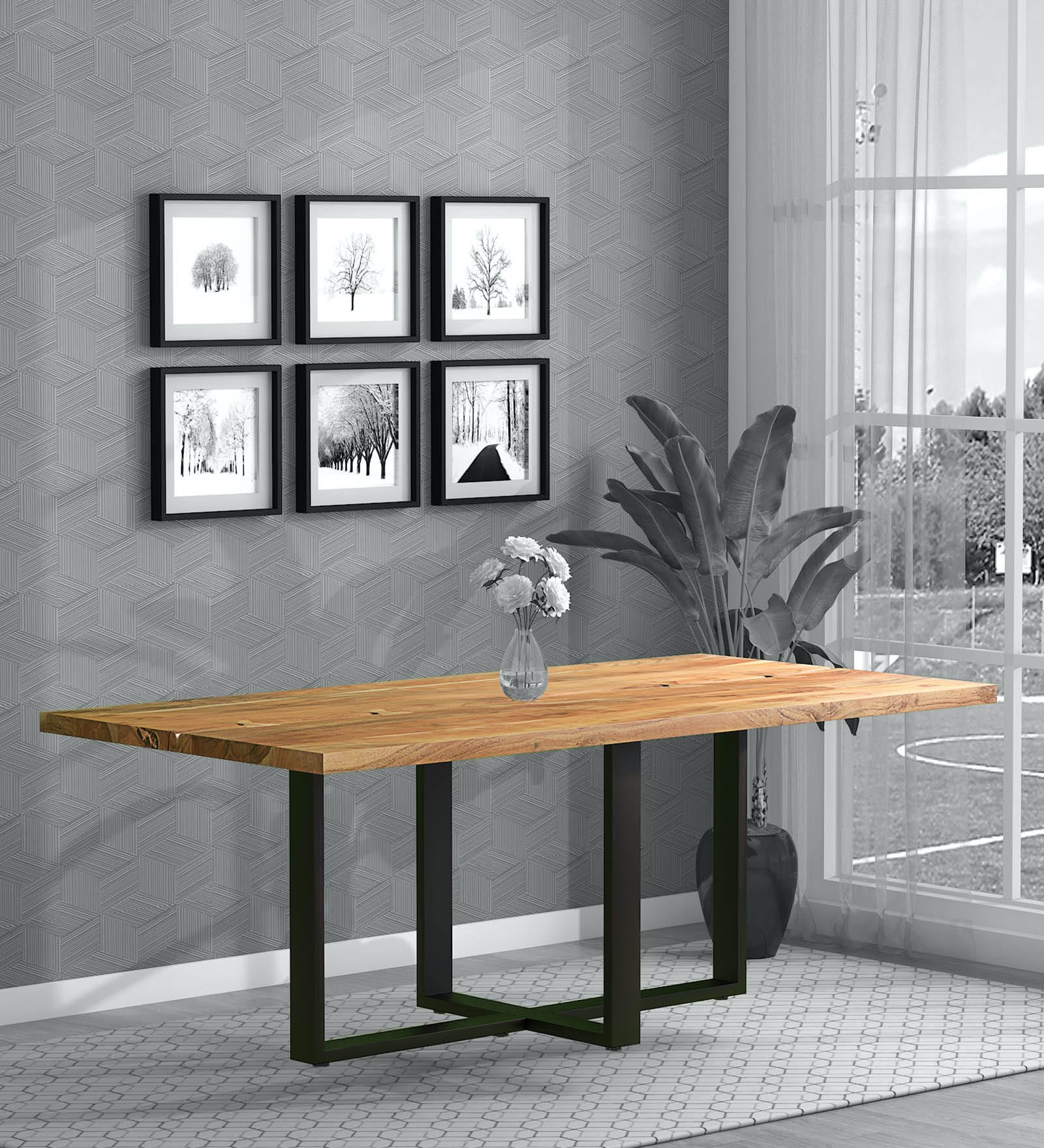 Monarch Solid Wood 8 Seater Dining Table in Natural Acacia Finish