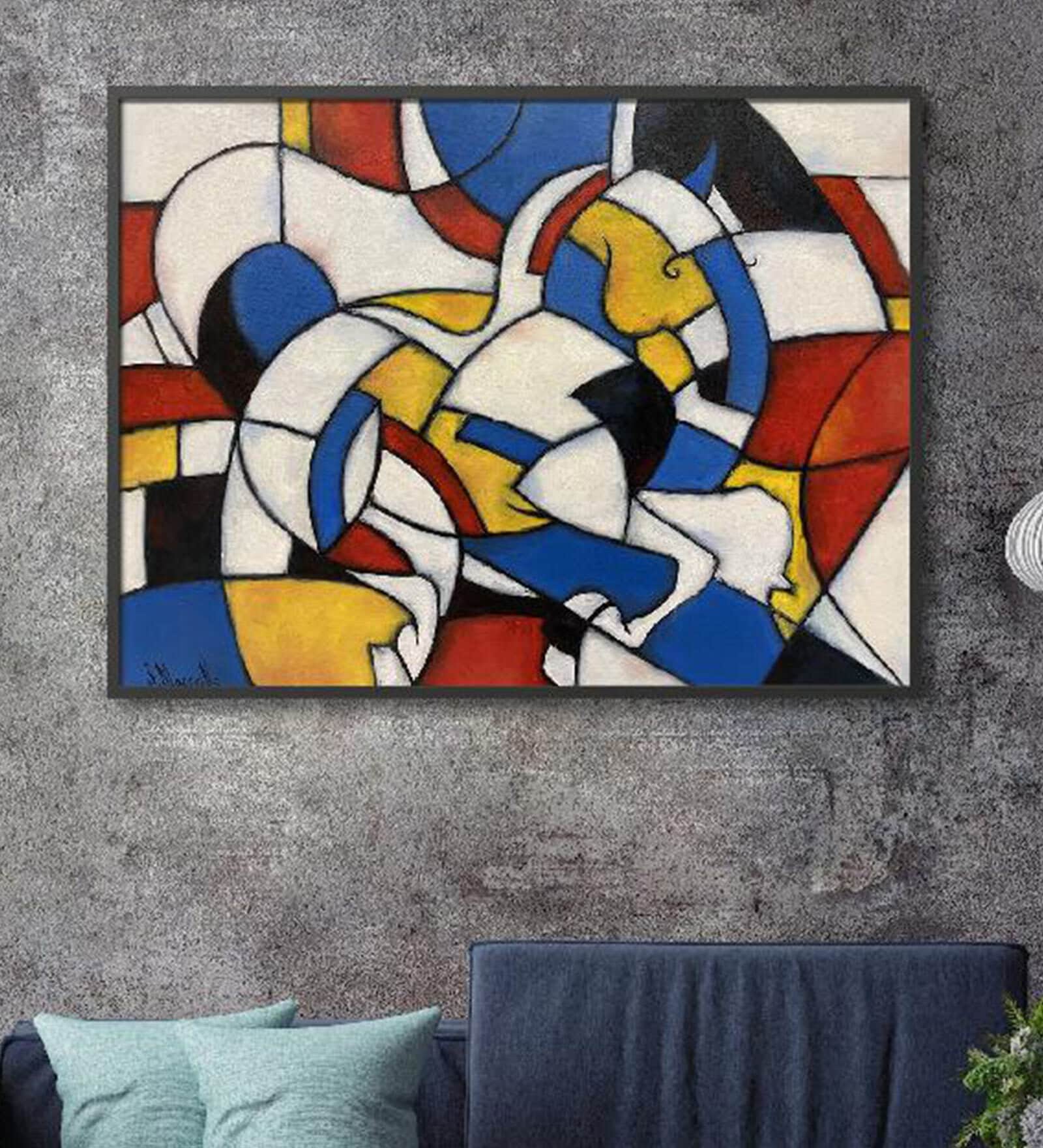 Mondrians Horse Red Canvas Framed Art Print