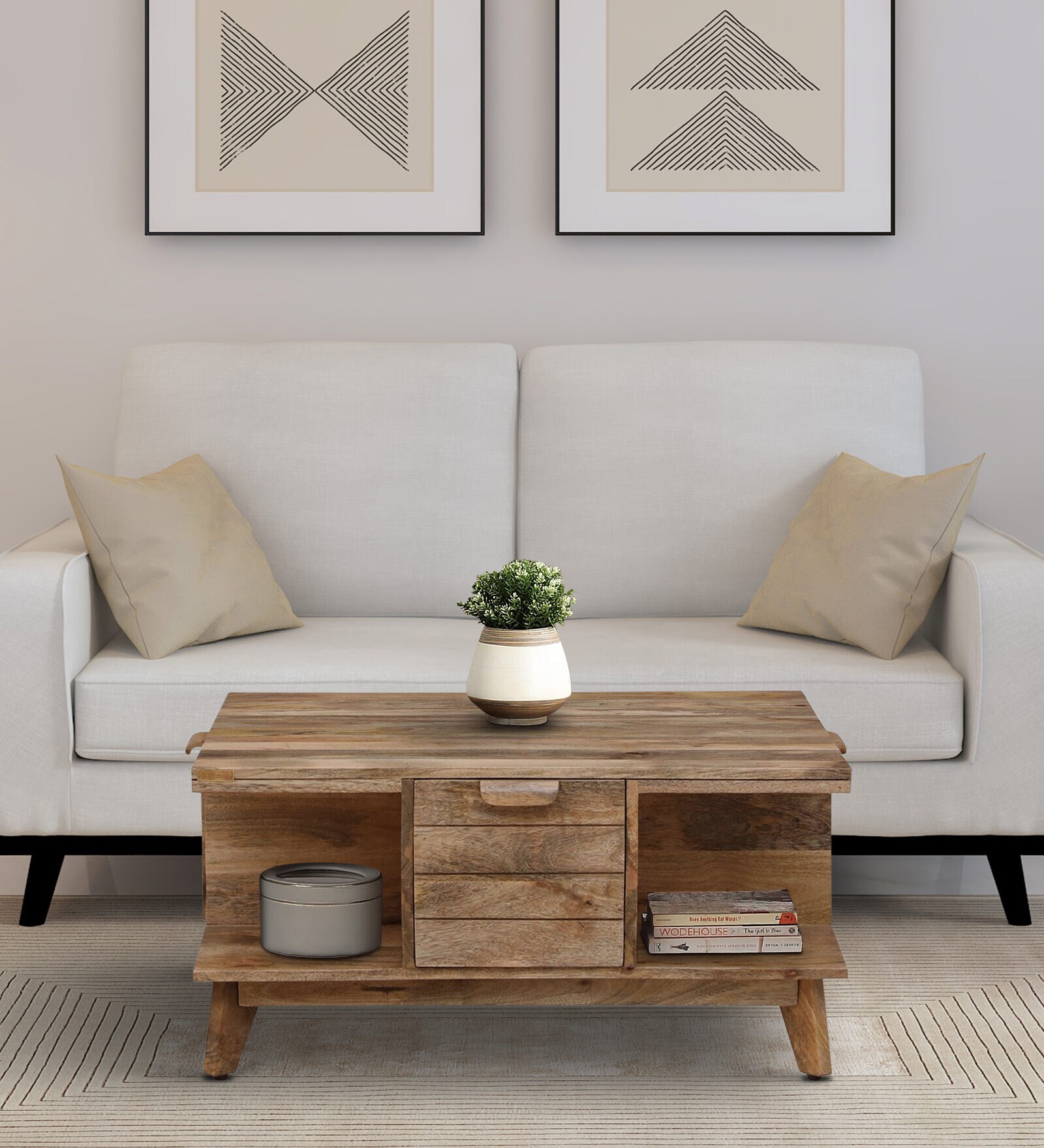 Warsaw Z Solid Wood Coffee Table In Natural Finish With Shelf