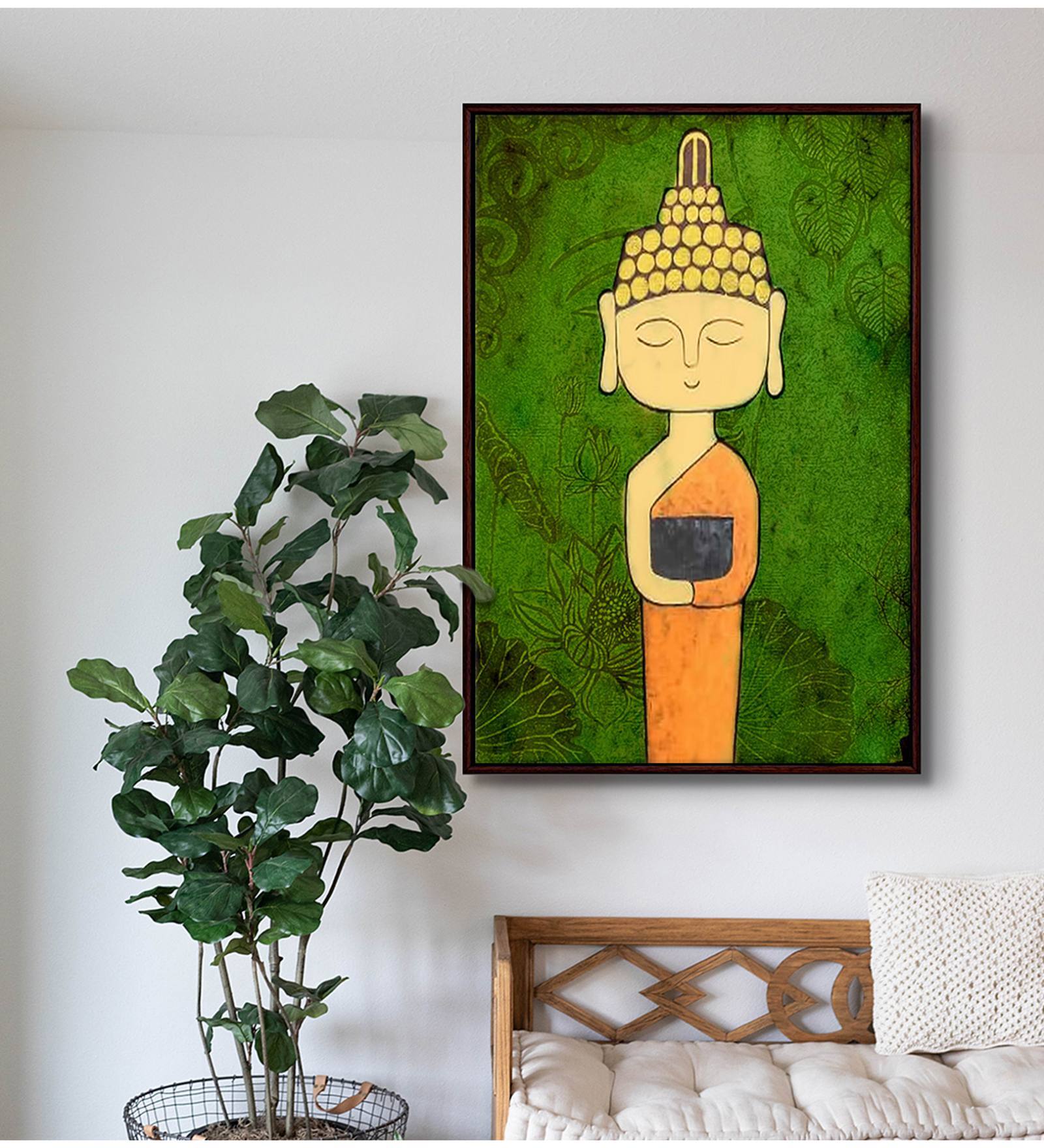 Buy Monk Standing Lord Buddha Print With Frame at 1 OFF by 999Store