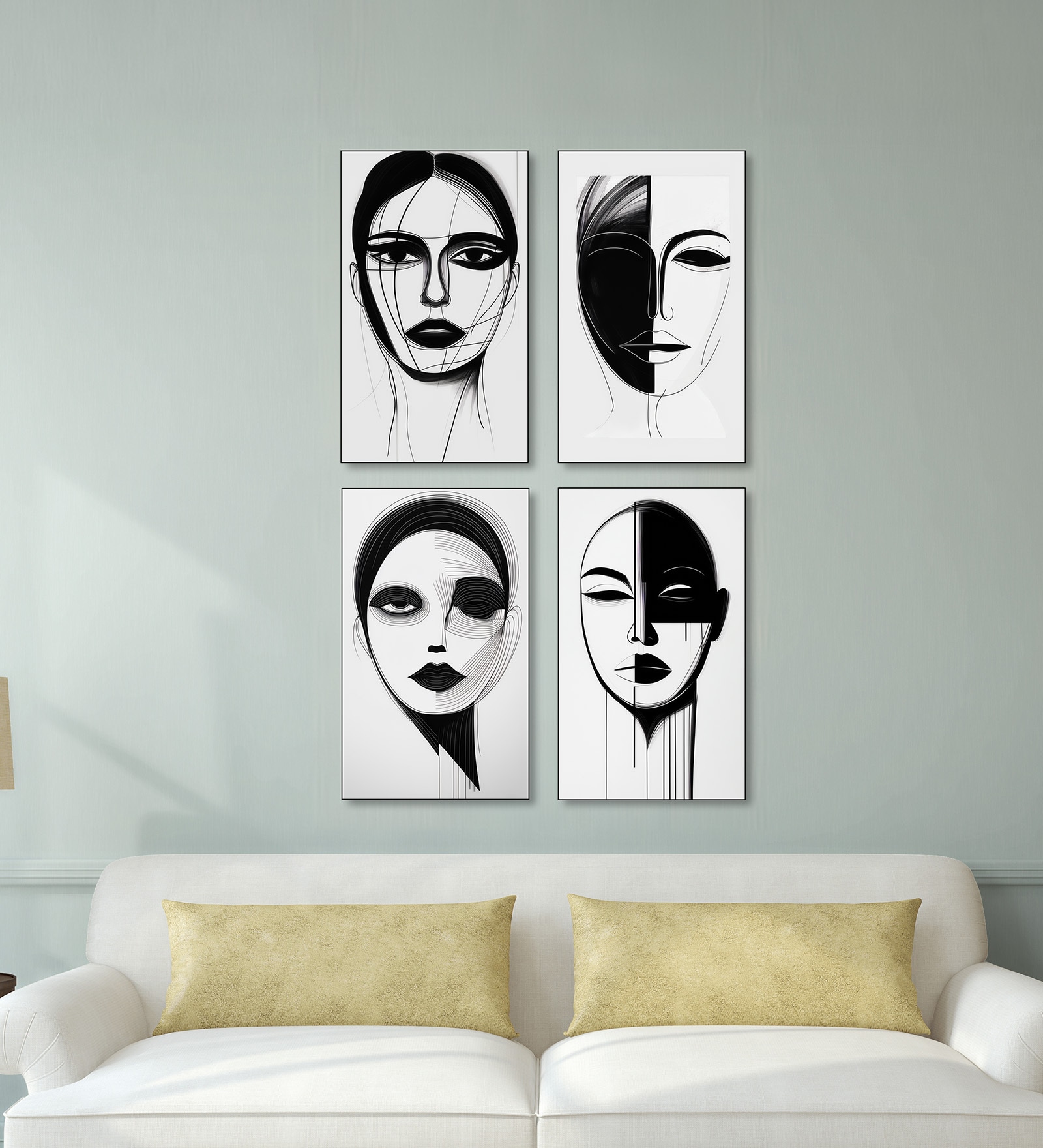 Portrait Set of 4 Canvas Wall Painting Black Frame