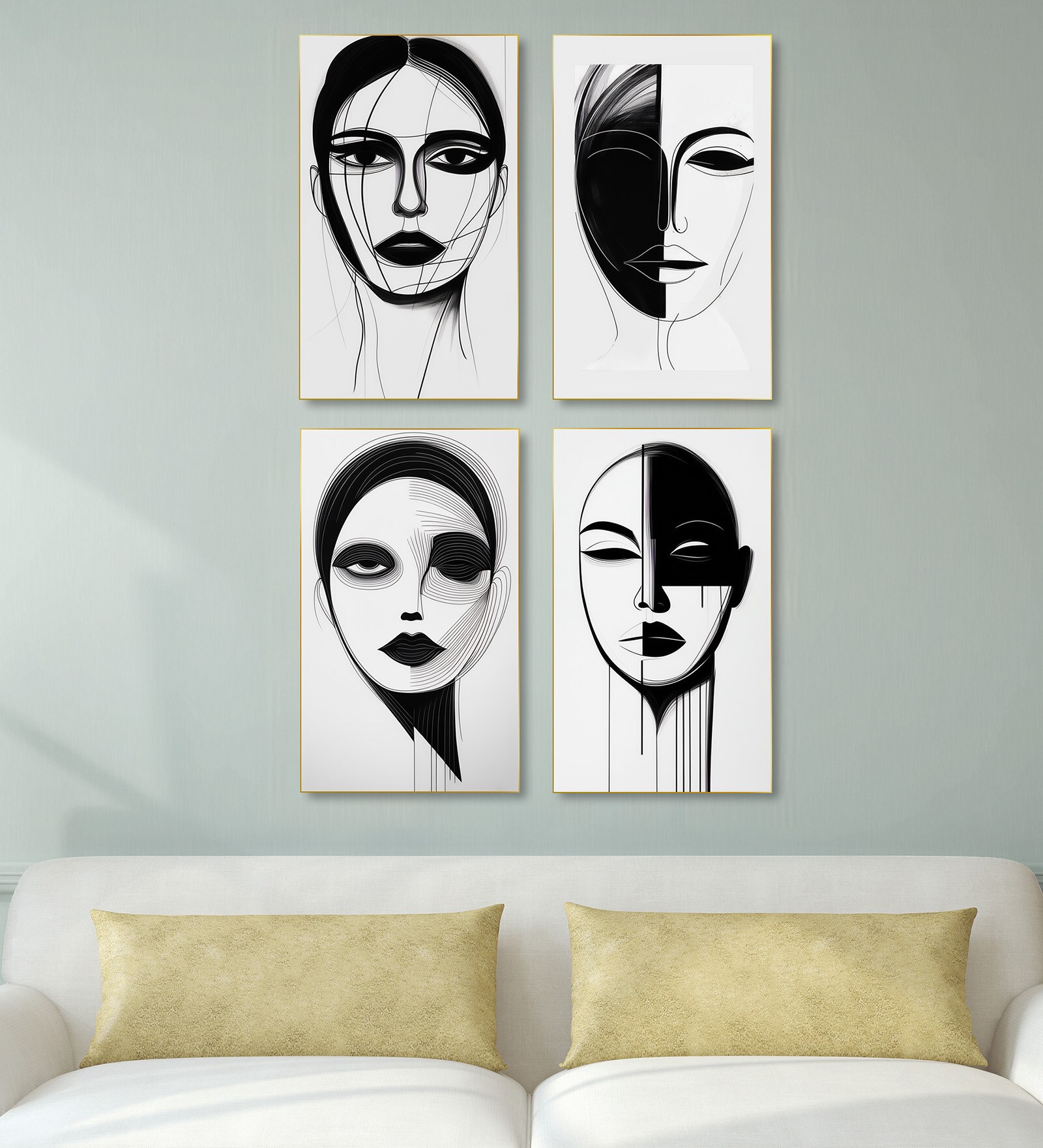 Portrait Set of 4 Canvas Wall Painting Gold Frame