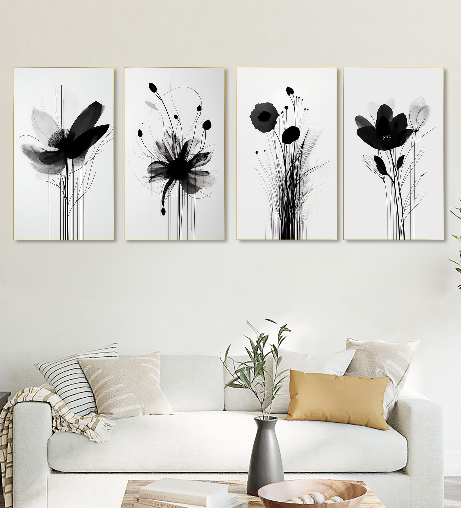 Wall Art Canvas Paintings Set of 4 Gold Frame