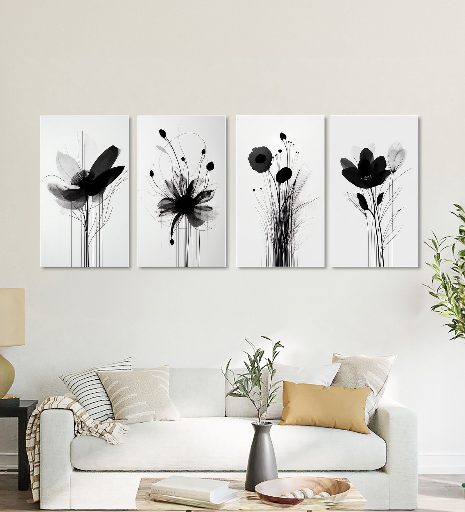 Wall Art Canvas Paintings Set of 4 White Frame