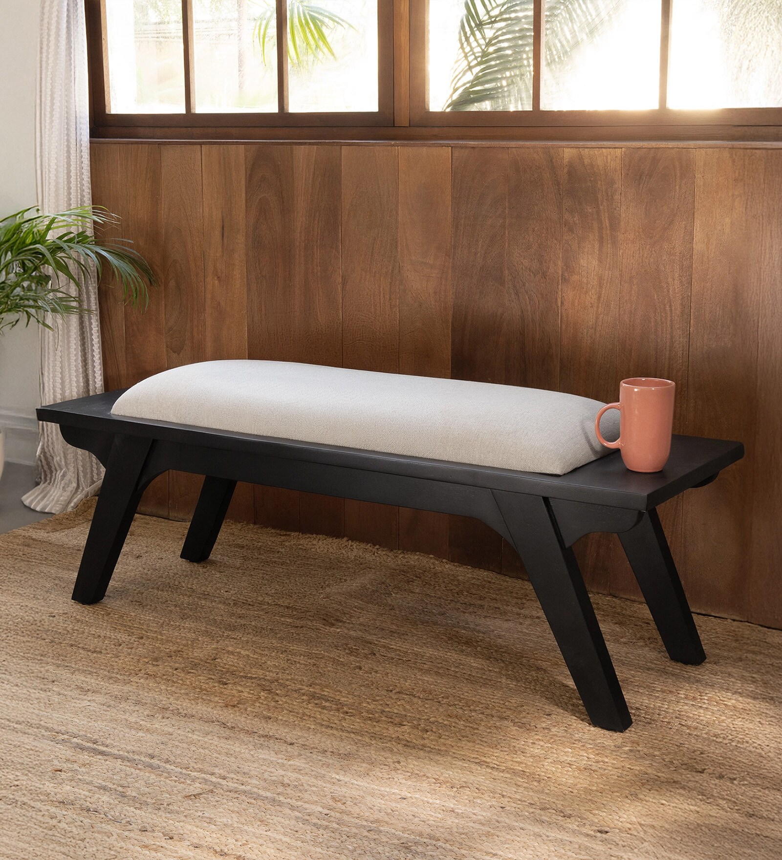 Monochrome Upholsted Bench In Black colour