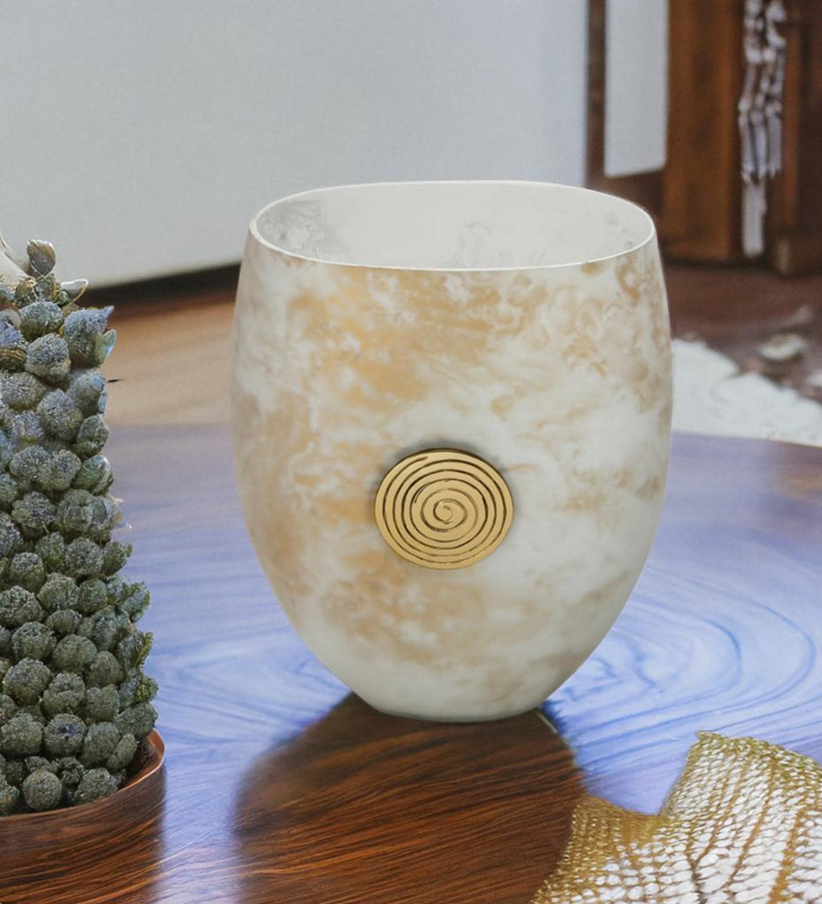 Monolithic Maze White & Gold Metal & Glass Table Vase