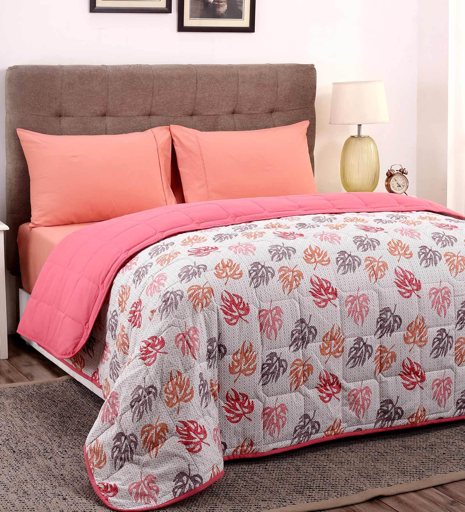 Inhouse Modern Sanctuary 100GSM Superfine Cotton Monstera Red Double Comforter