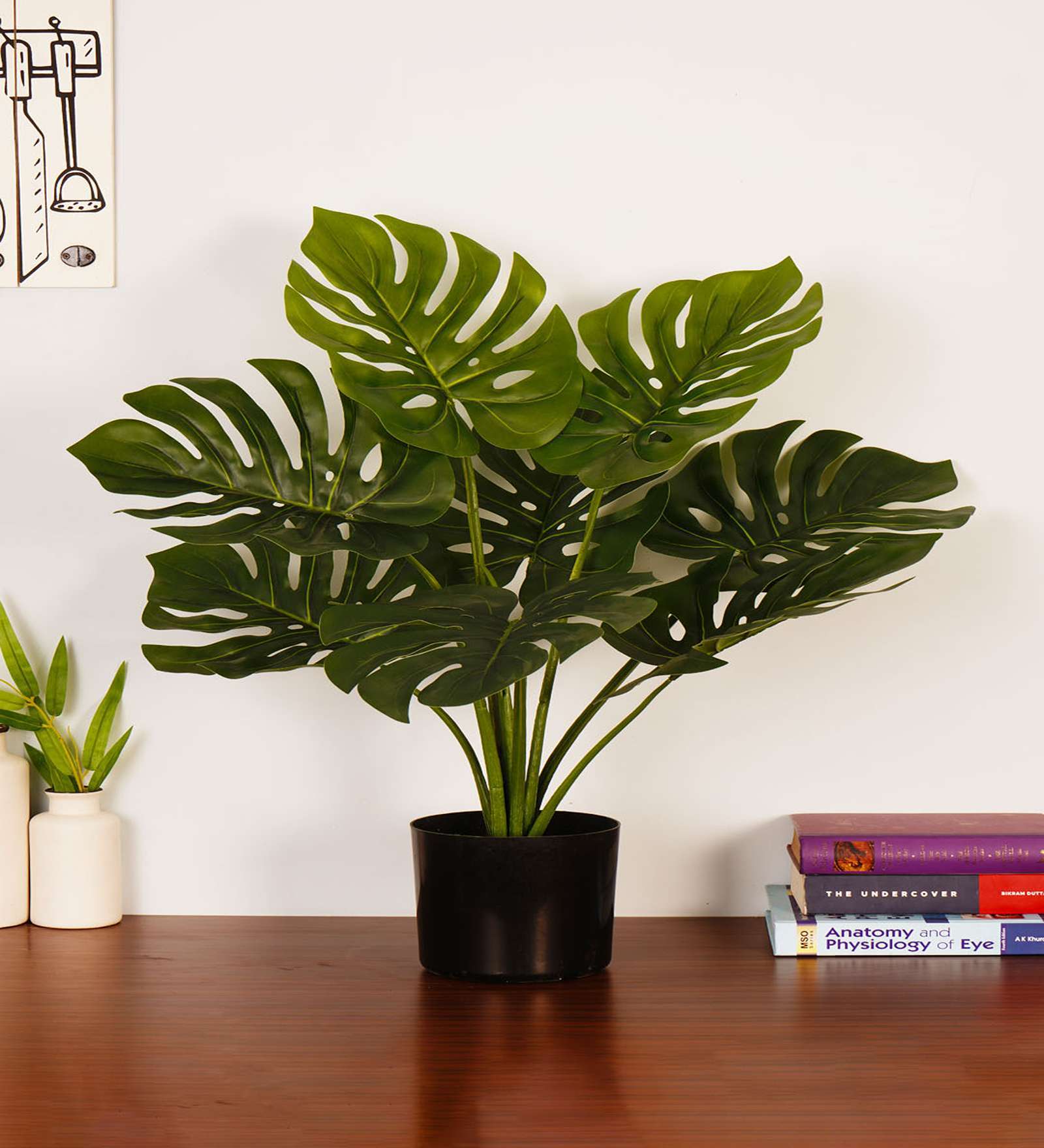 Artificial Monstera Plant with Black Pot