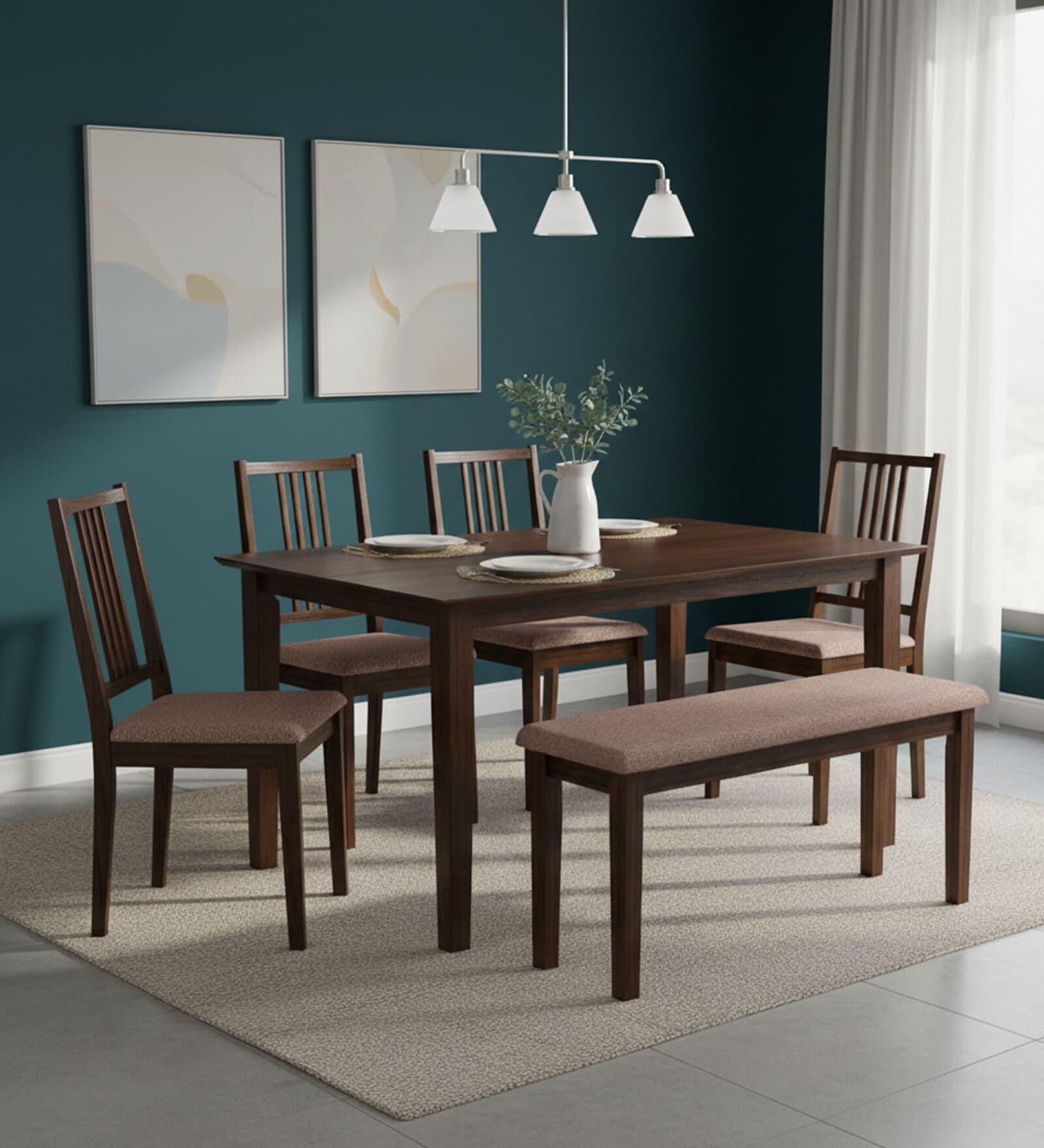Monterey 4 Seater Dining Set with Bench in Dark Cappuccino Finish