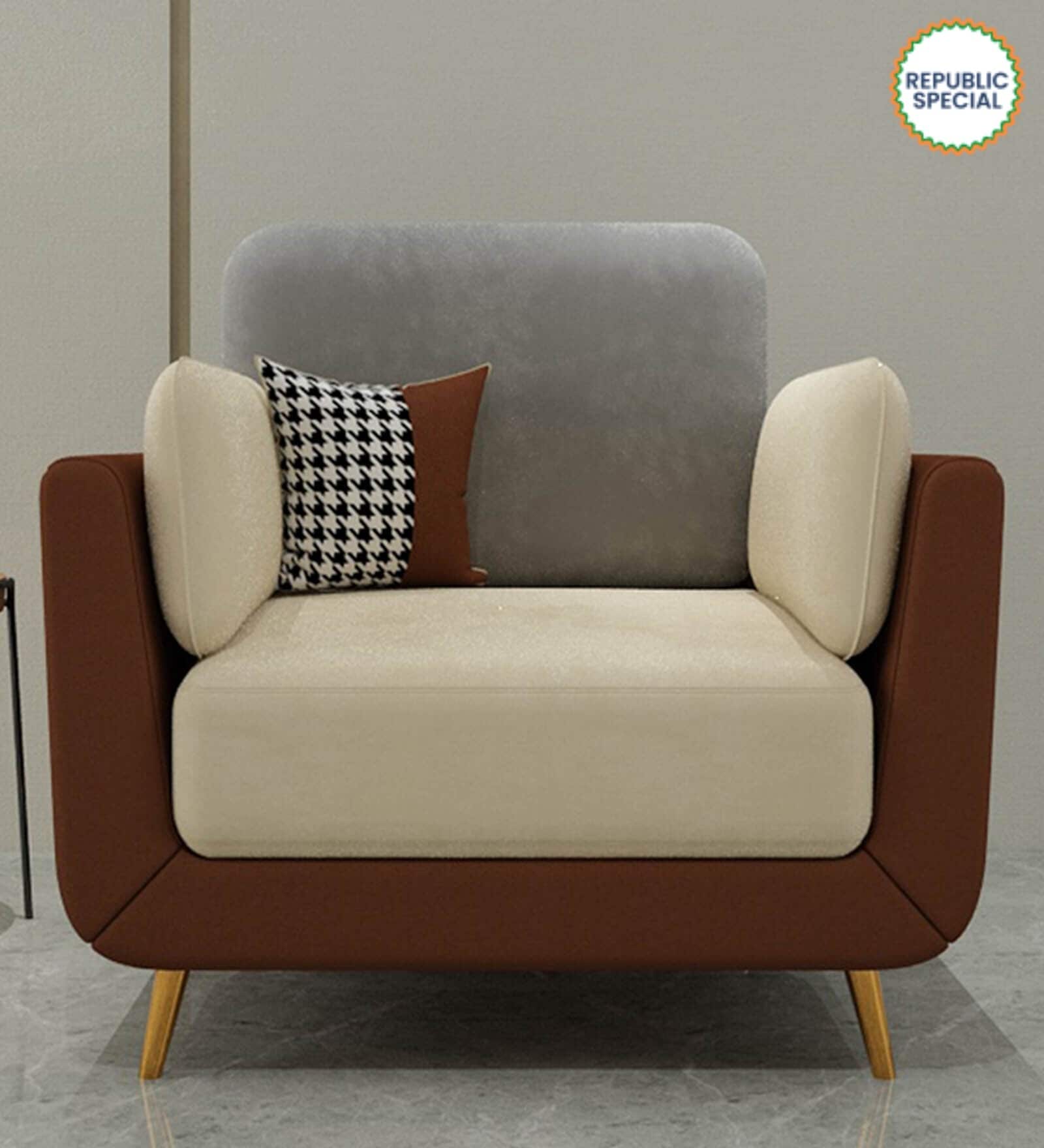Montez Velvet 1 Seater Sofa in Brown & Beige Colour