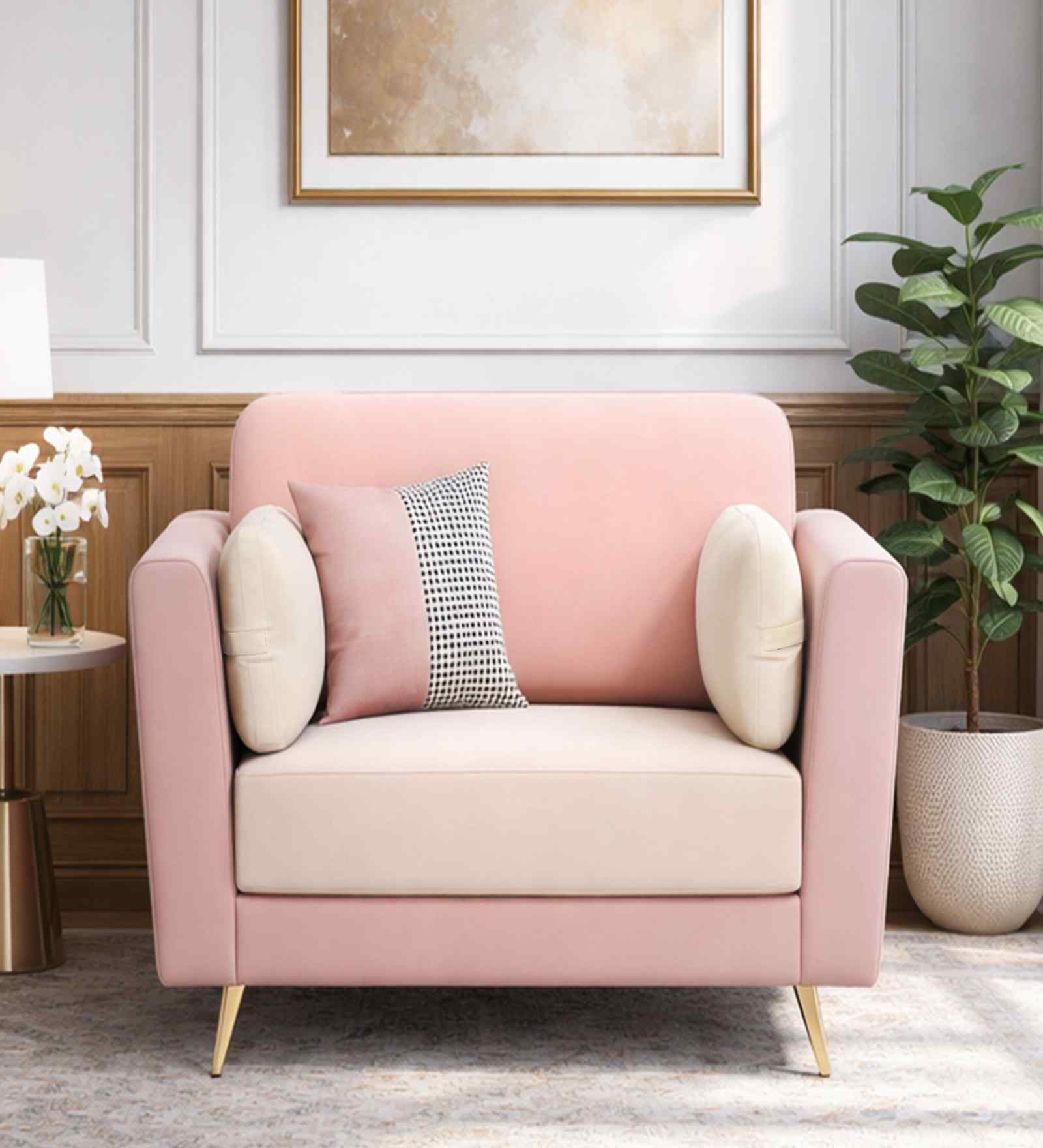 Montez Velvet 1 Seater Sofa in Clay Blush Colour